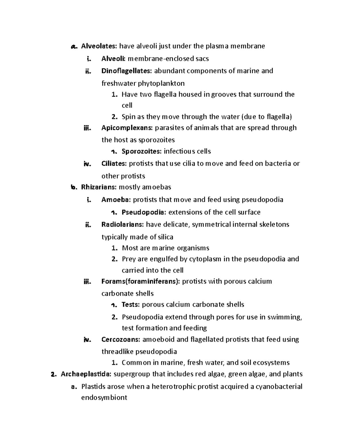 BIOL 141 Lecture Notes - Chapter 28 Part 2 - a. Alveolates: have ...