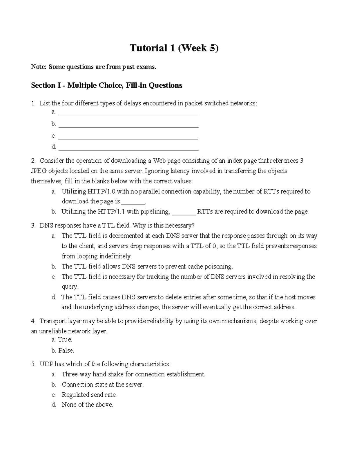 Tutorial 1 To help study - Tutorial 1 (Week 5) Note: Some questions are ...