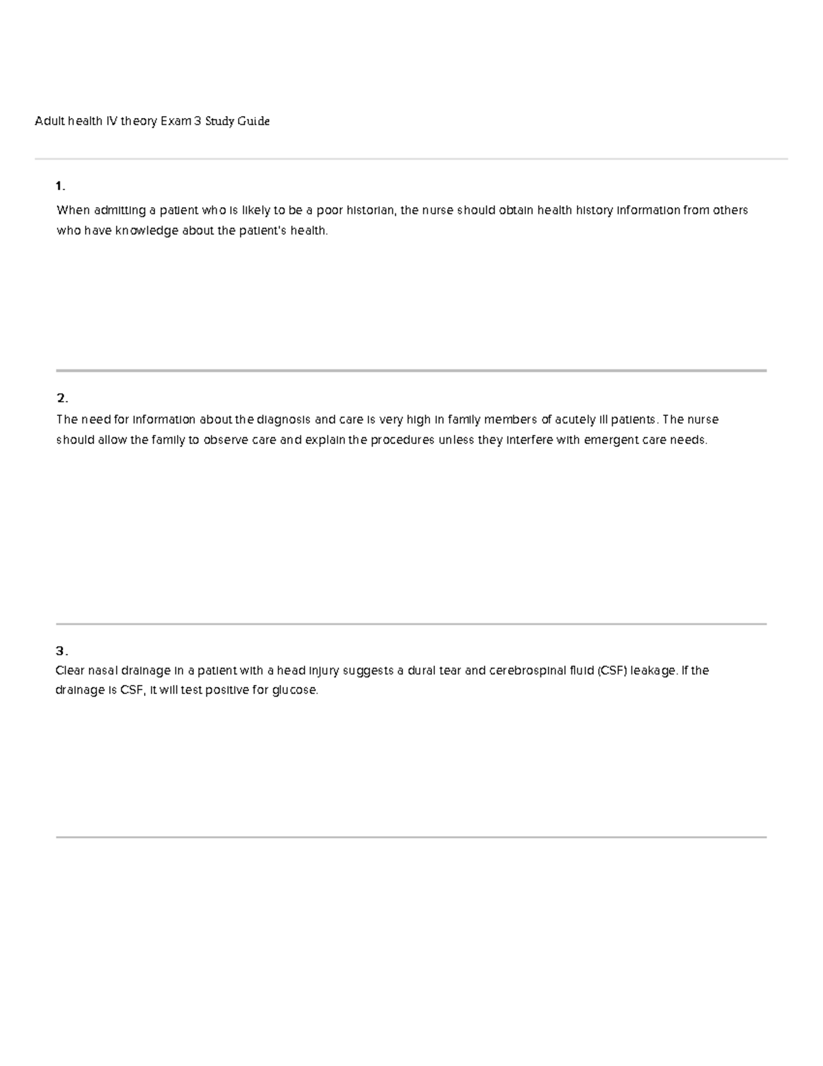 Exam 3 Study Guide - notes - Adult health IV theory Exam 3 Study Guide ...