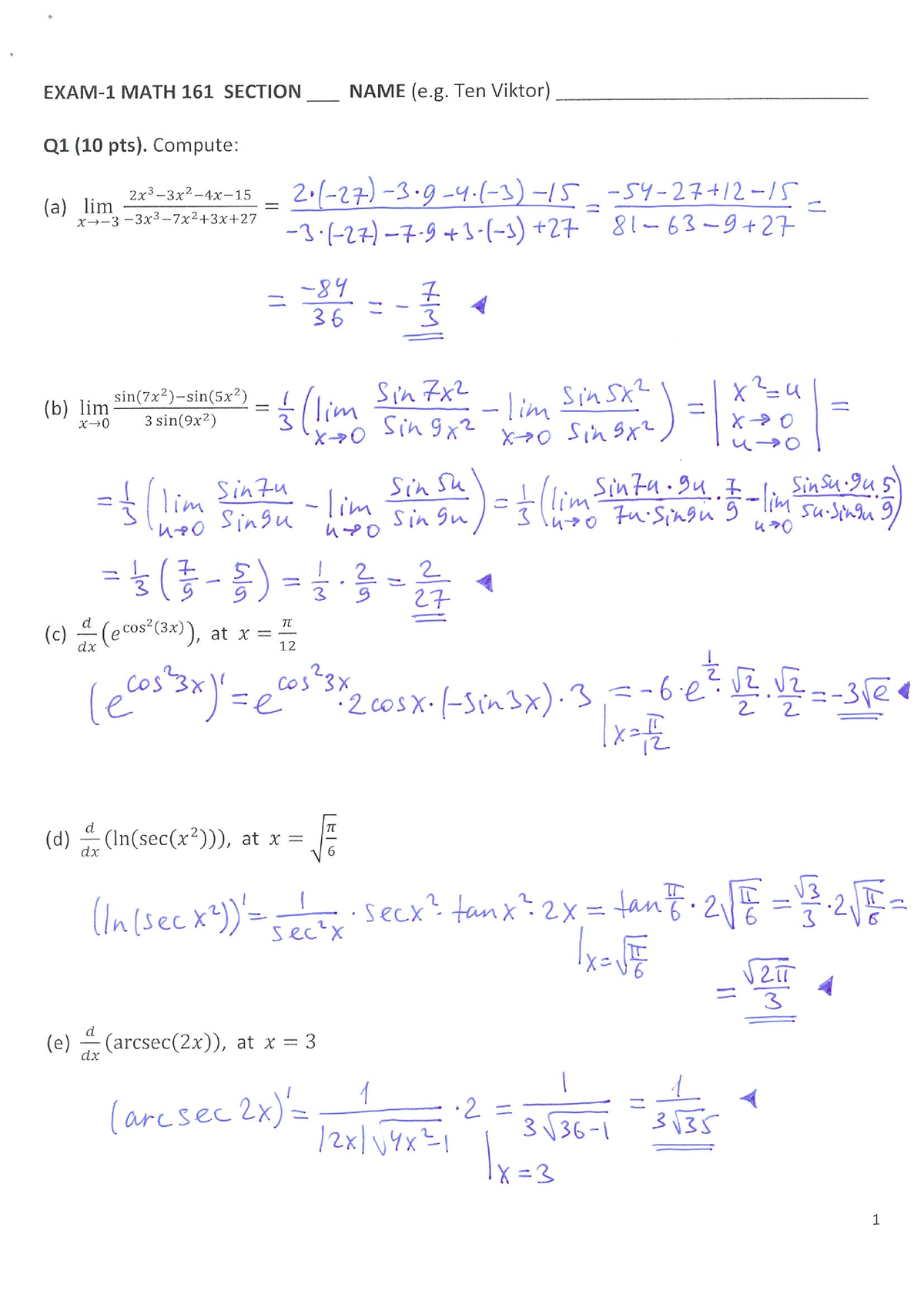 Exam-1-Practice MATH 161 SOL - Calculus 1 - Studocu