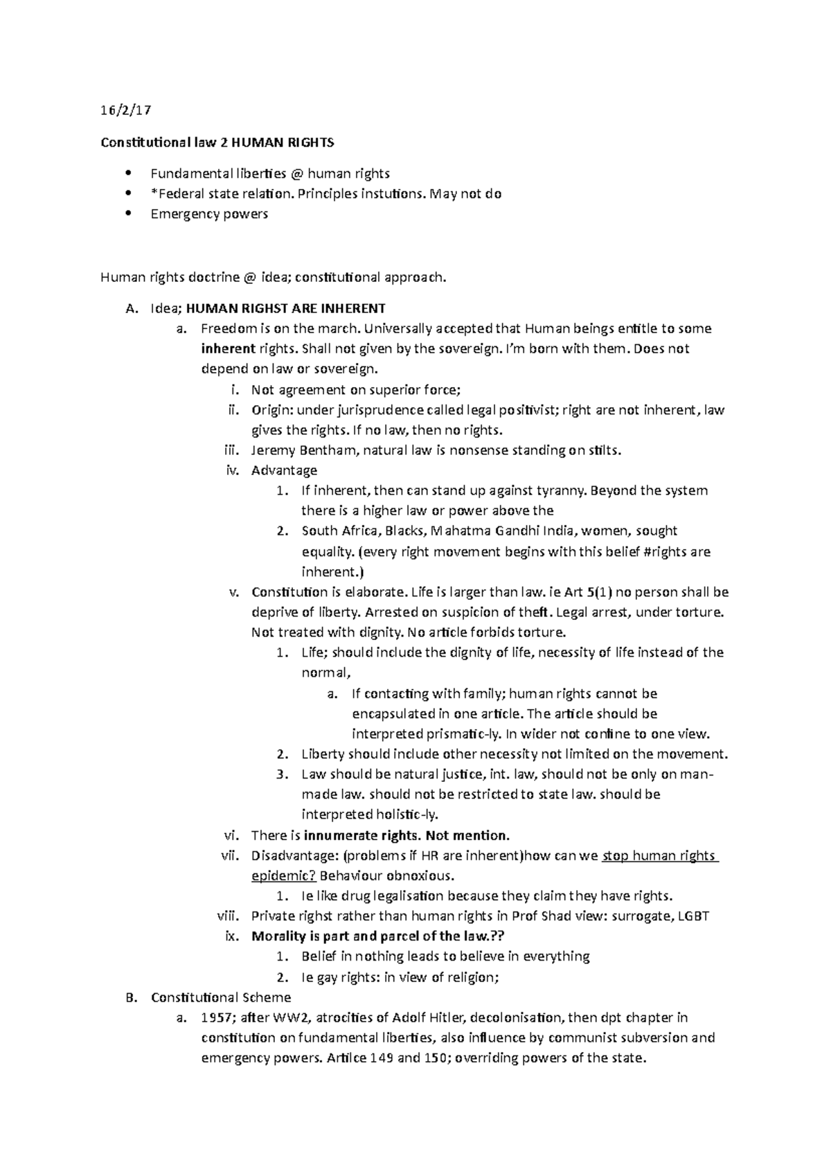 Notes on Constitutional Law II - 16/2/17 Constitutional law 2 HUMAN ...