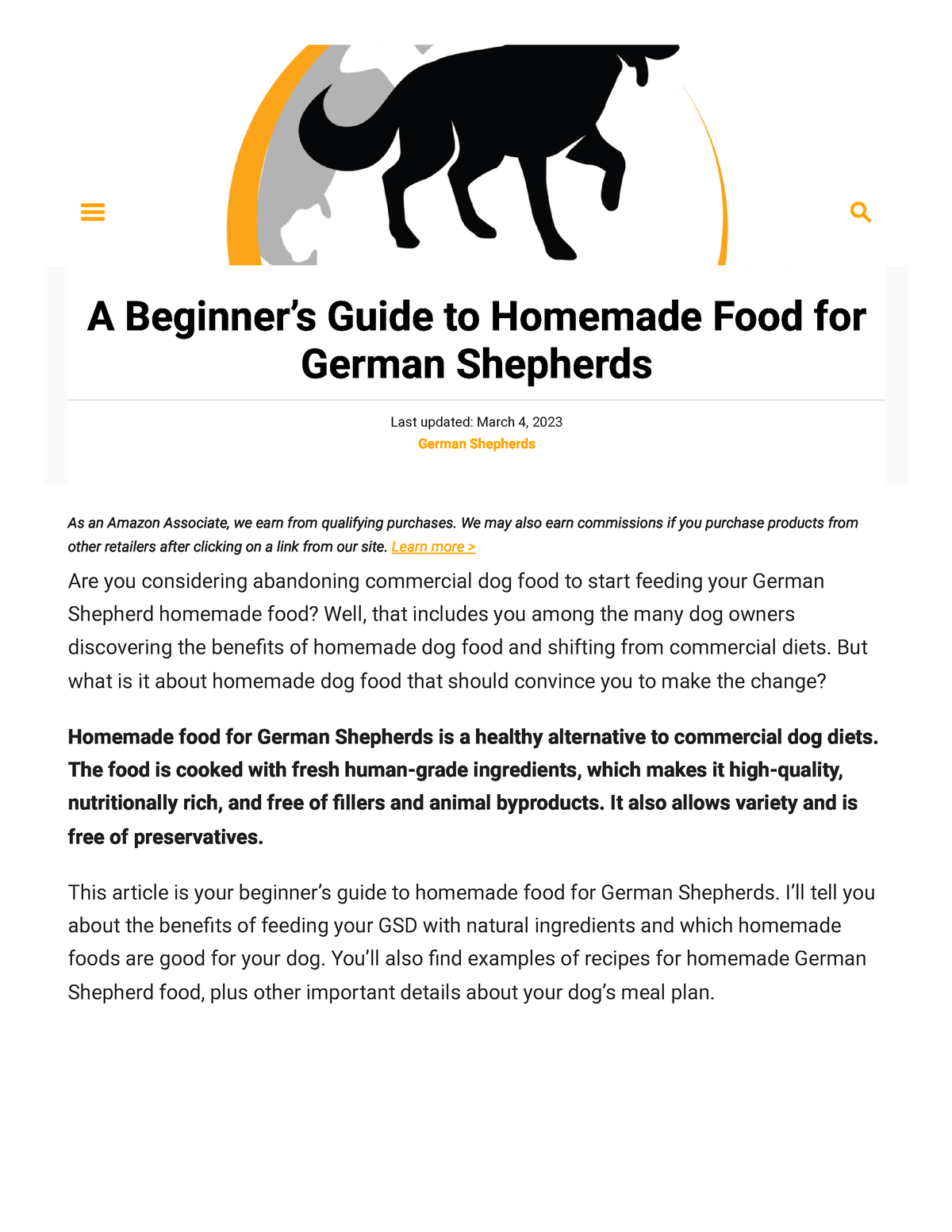 German shepherd homemade clearance food