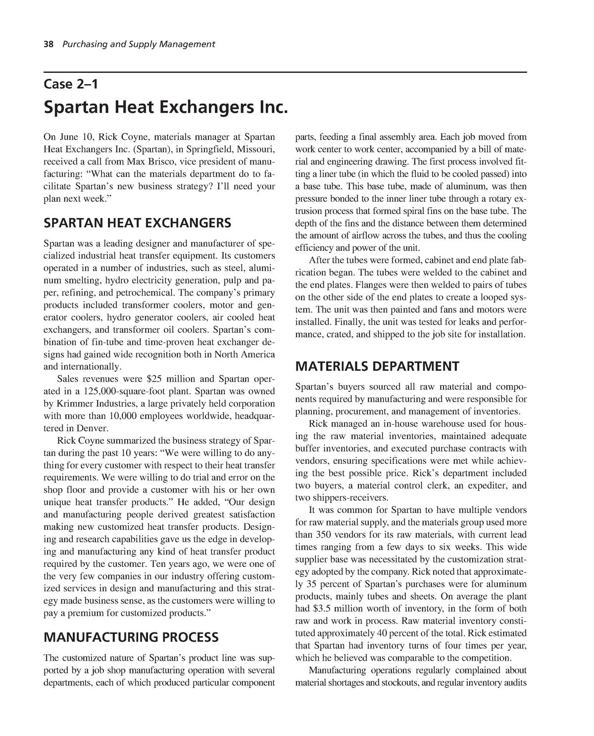 Case 2-1 Spartan Heat Exchangers Inc - 38 Purchasing and Supply ...