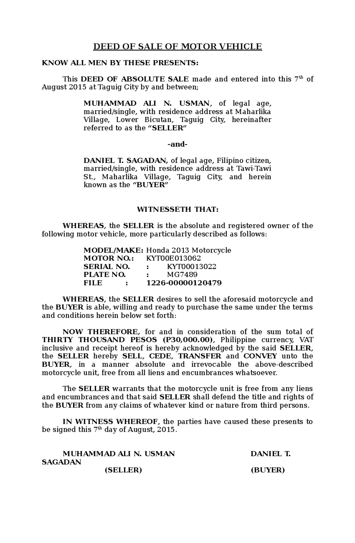 Deed Of Sale Requirements For Land