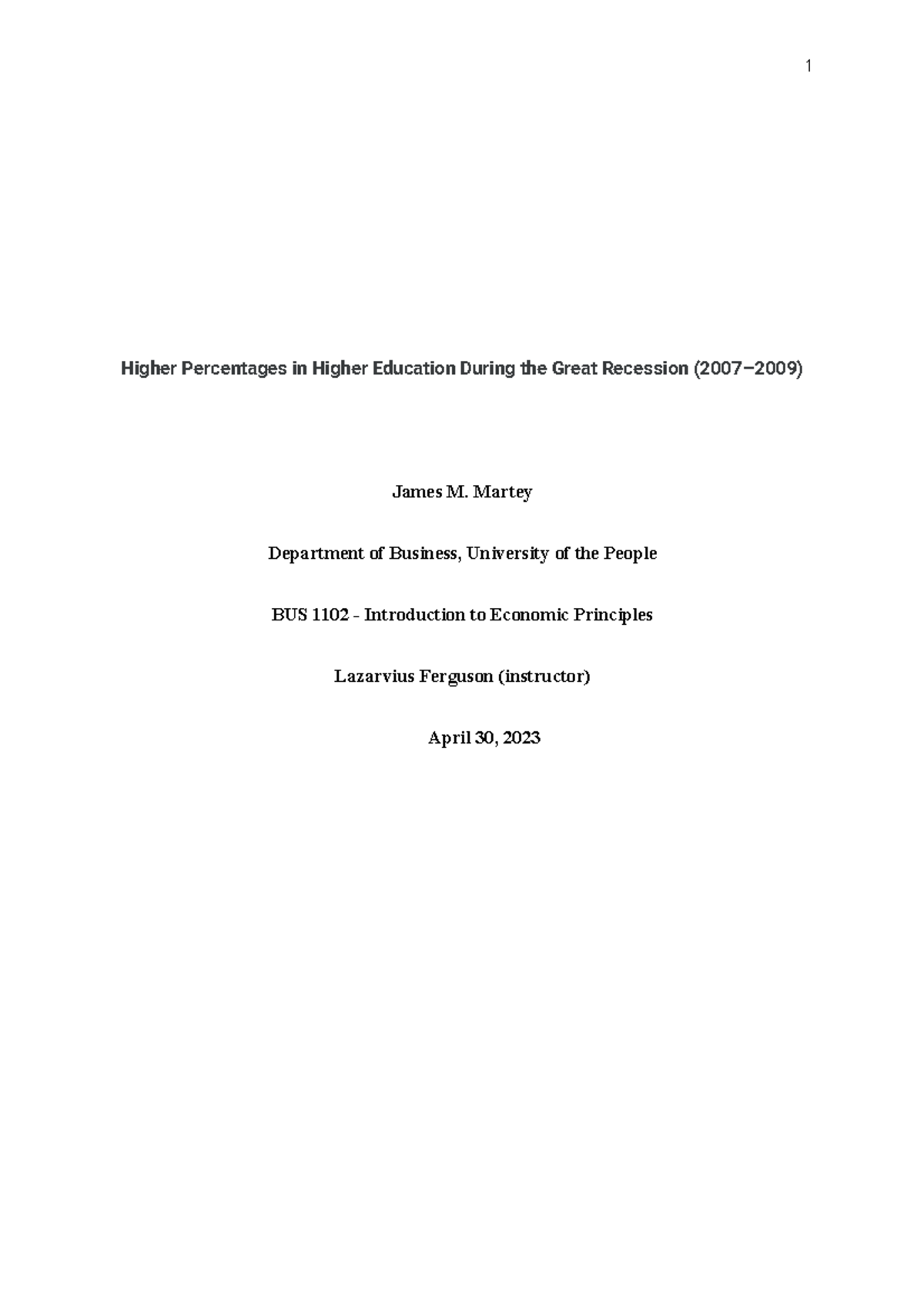 Higher Percentages in Higher Education During the Great Recession (2007 ...
