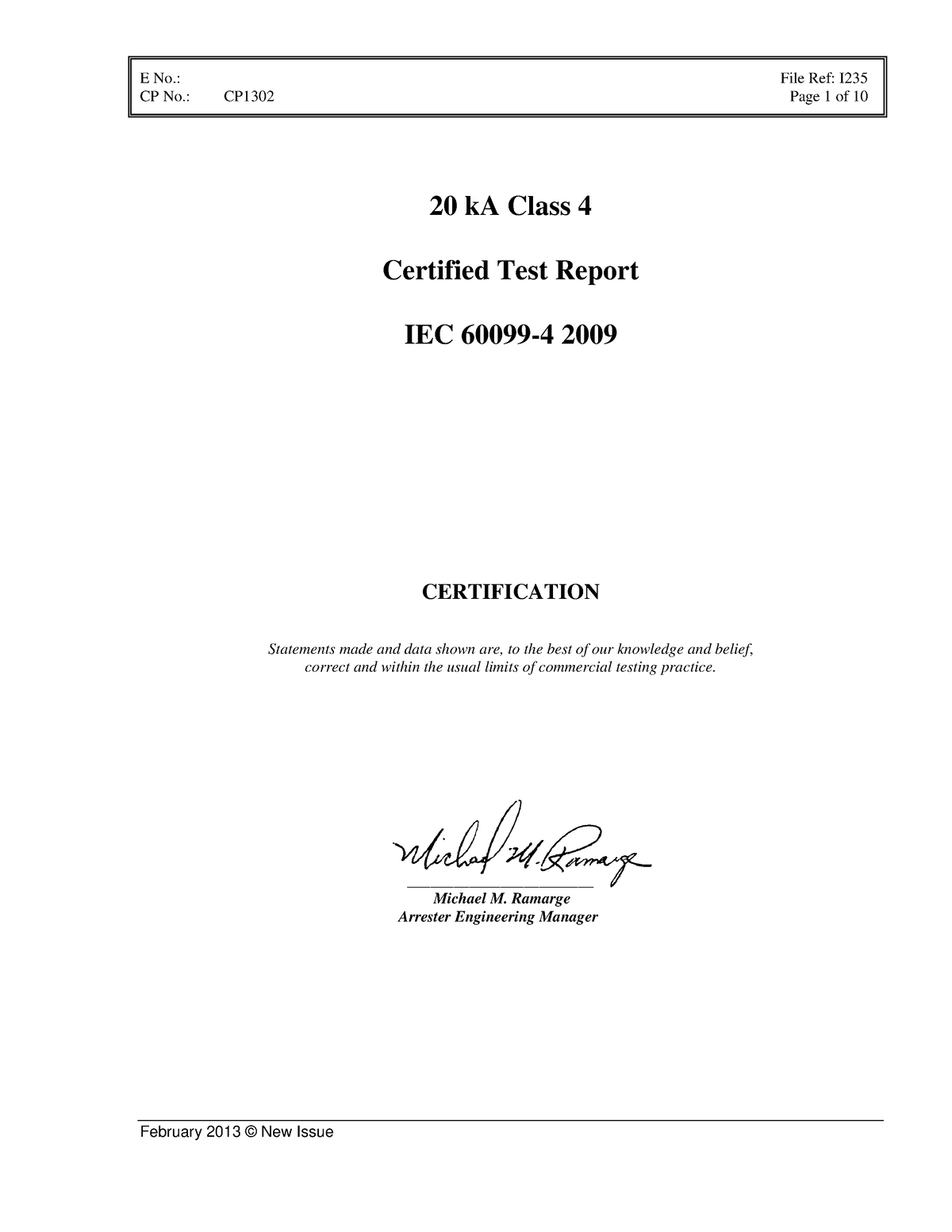 20 ka class 4 arrester iec 60099 4 2009 certified test report cp1302