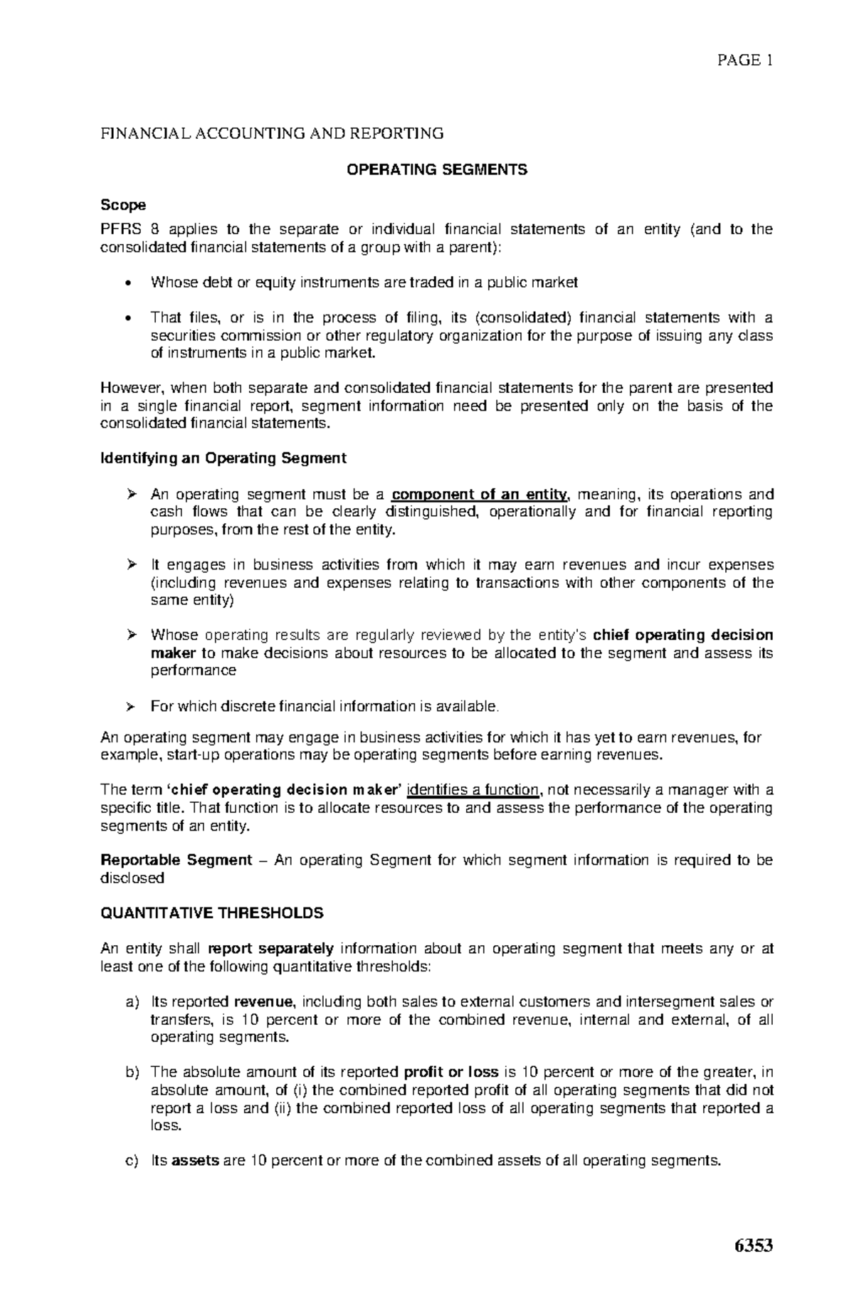 6353 Operating segment - FINANCIAL ACCOUNTING AND REPORTING OPERATING ...