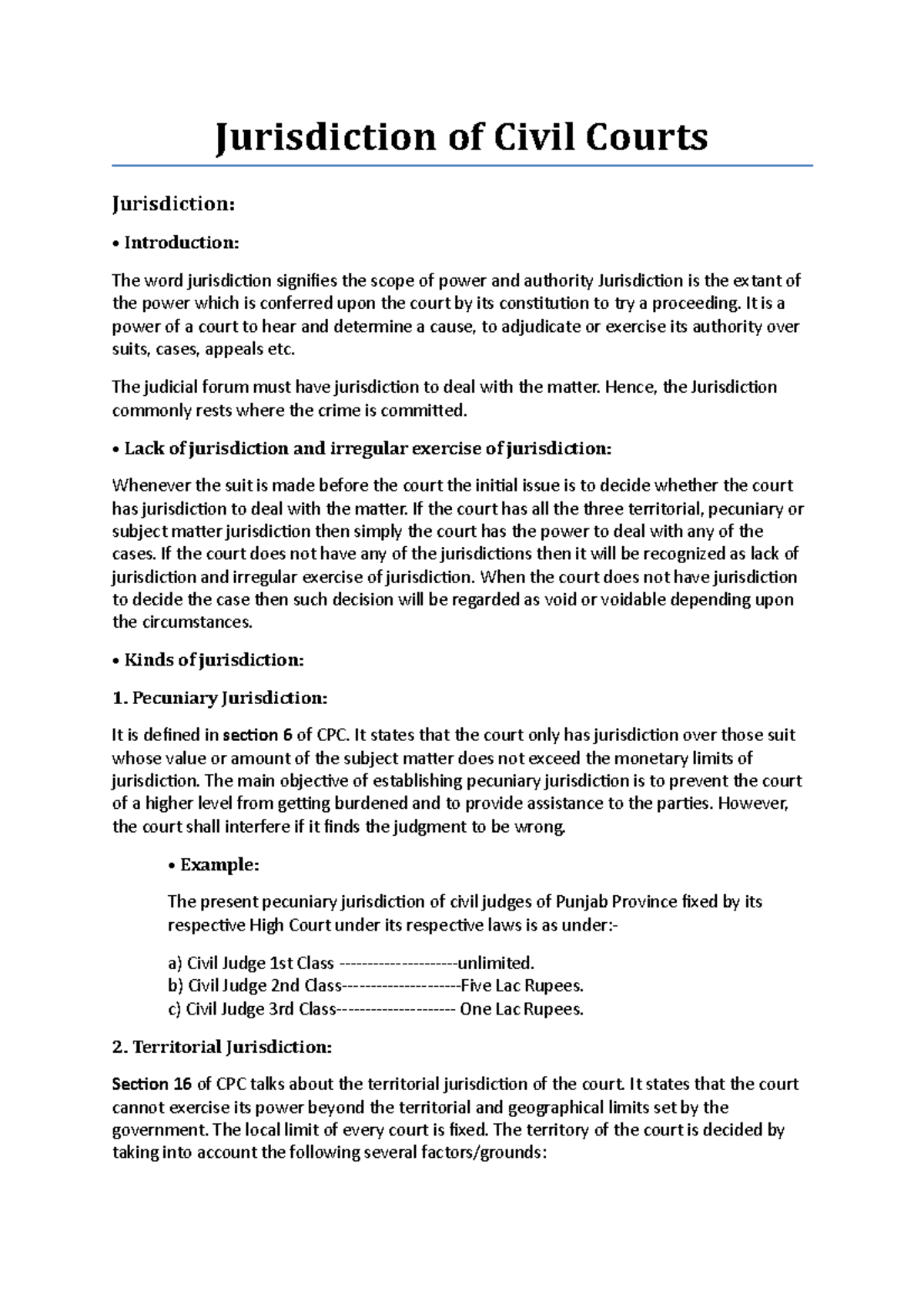 Jurisdiction of Civil Courts - Jurisdiction of Civil Courts ...