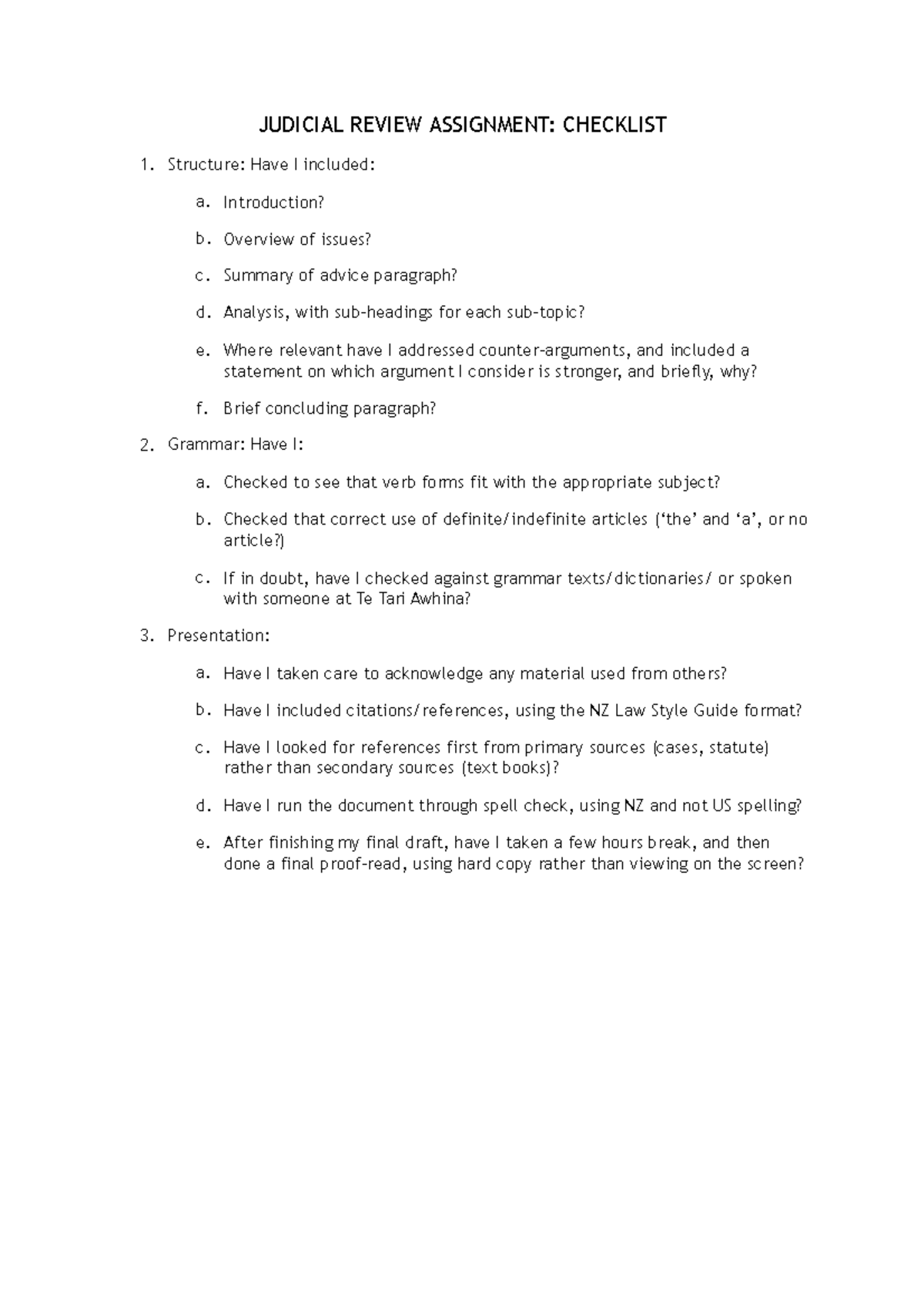 JR Assignment Checklist-1 - JUDICIAL REVIEW ASSIGNMENT: CHECKLIST ...