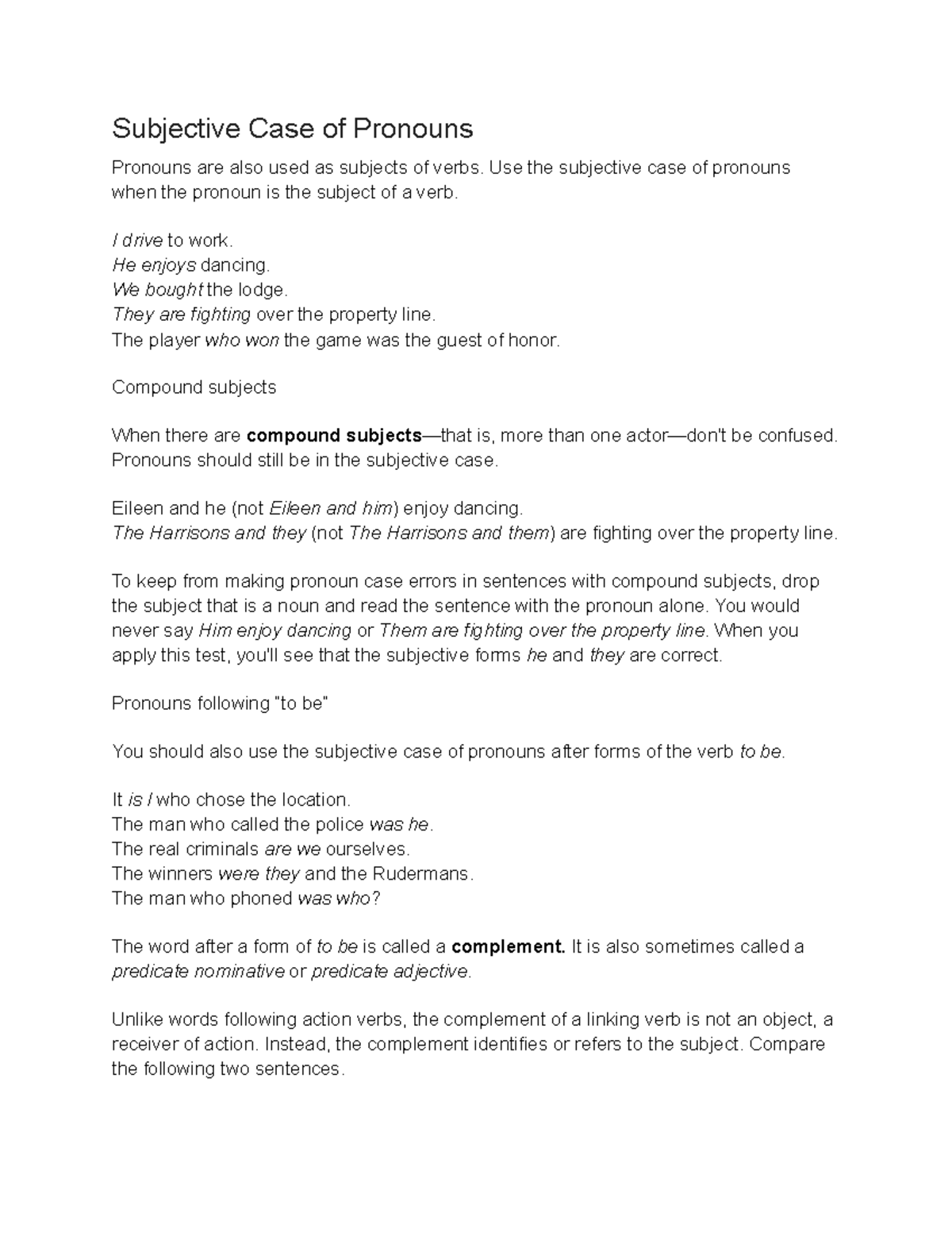 Subjective Case of Pronouns Subjective Case of Pronouns Pronouns are