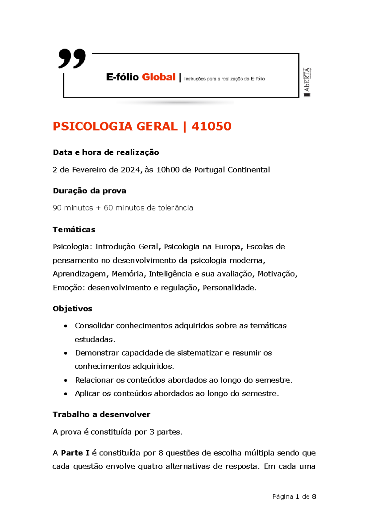 1 efolio Global Psicologia Geral 2023-2024 online - PSICOLOGIA GERAL ...