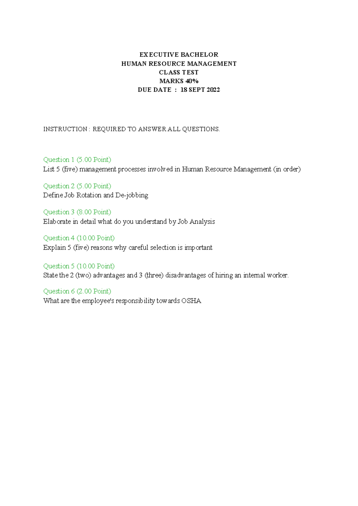 EB Class TEST - HRM - EXECUTIVE BACHELOR HUMAN RESOURCE MANAGEMENT ...