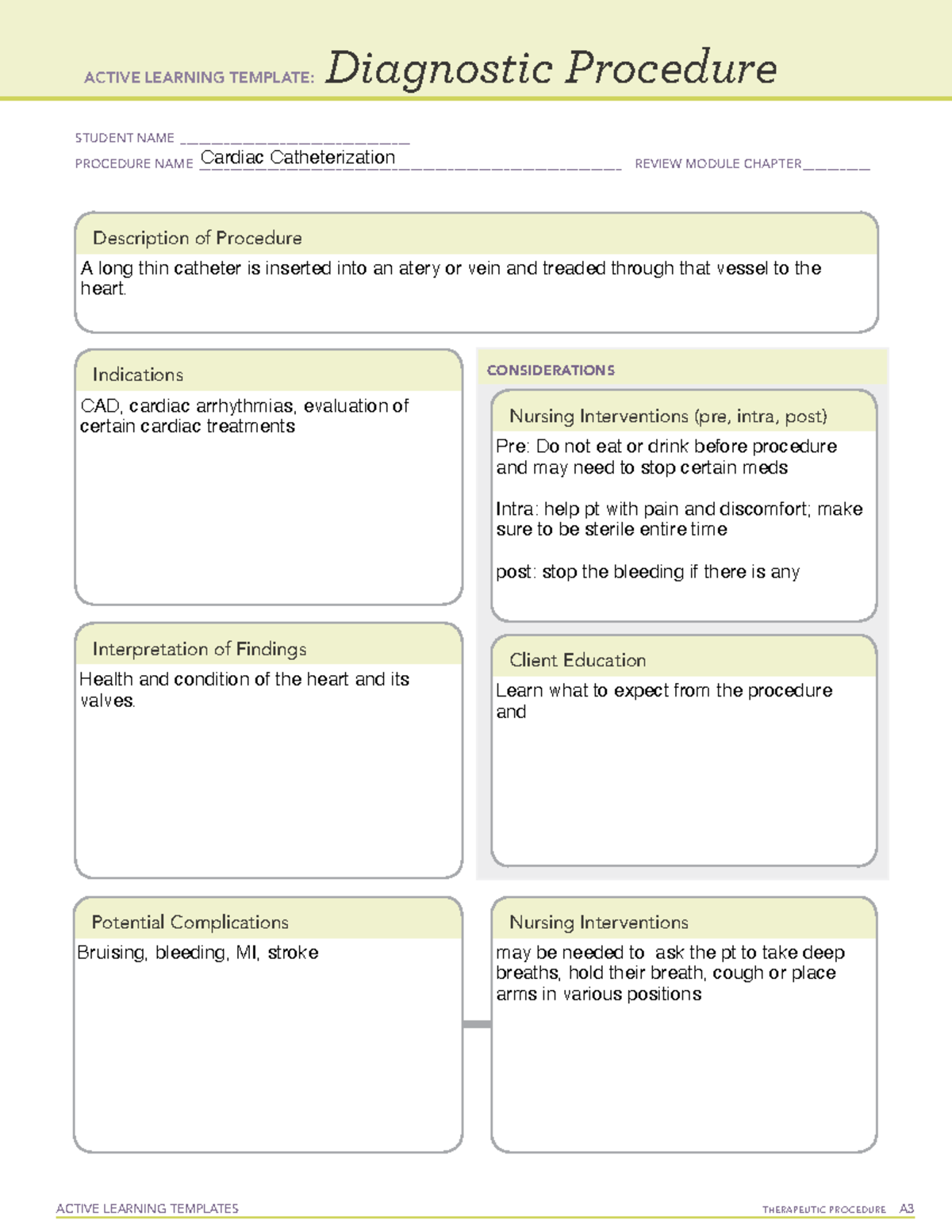 Cardiac Catherization ACTIVE LEARNING TEMPLATES THERAPEUTIC PROCEDURE 