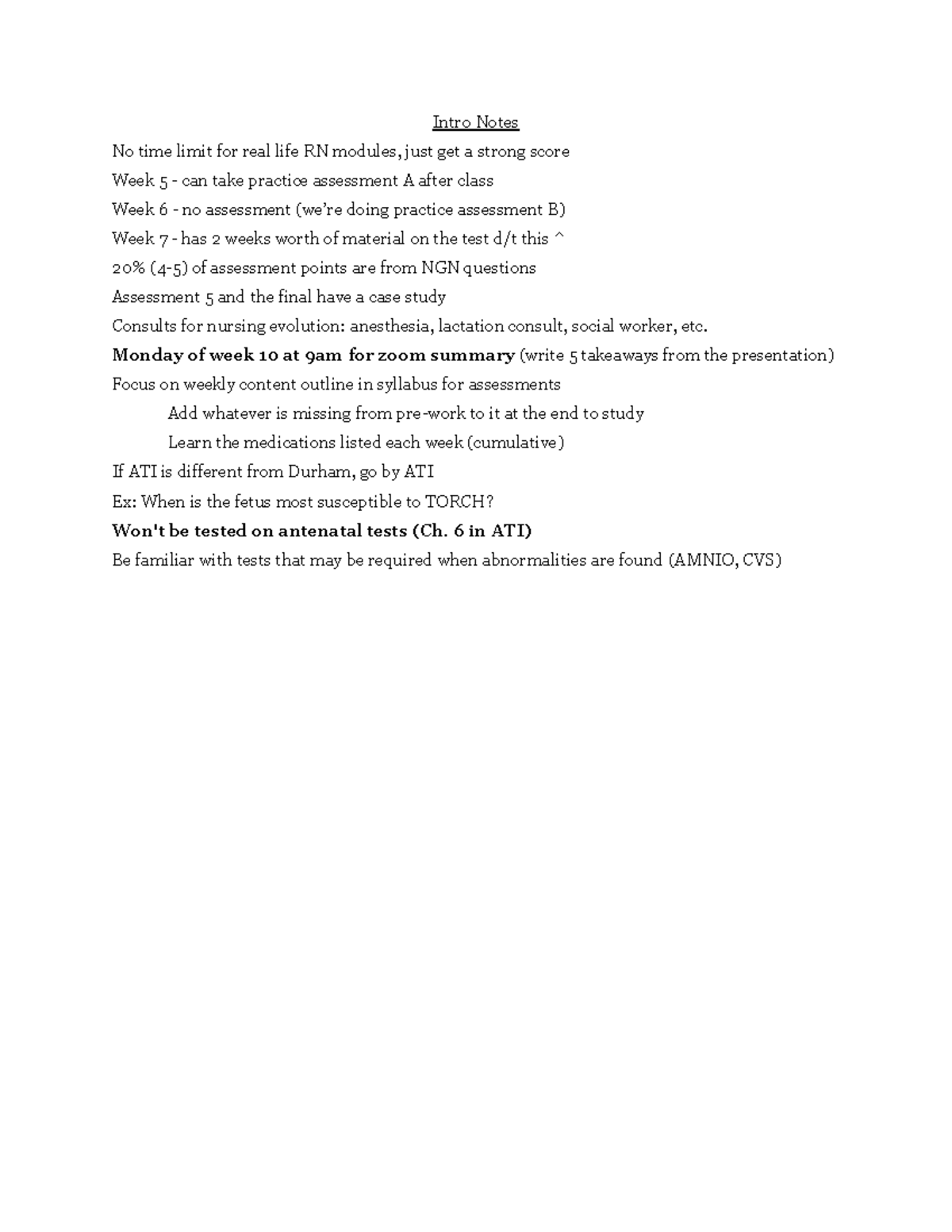 N306 Week One Notes - Intro Notes No time limit for real life RN ...