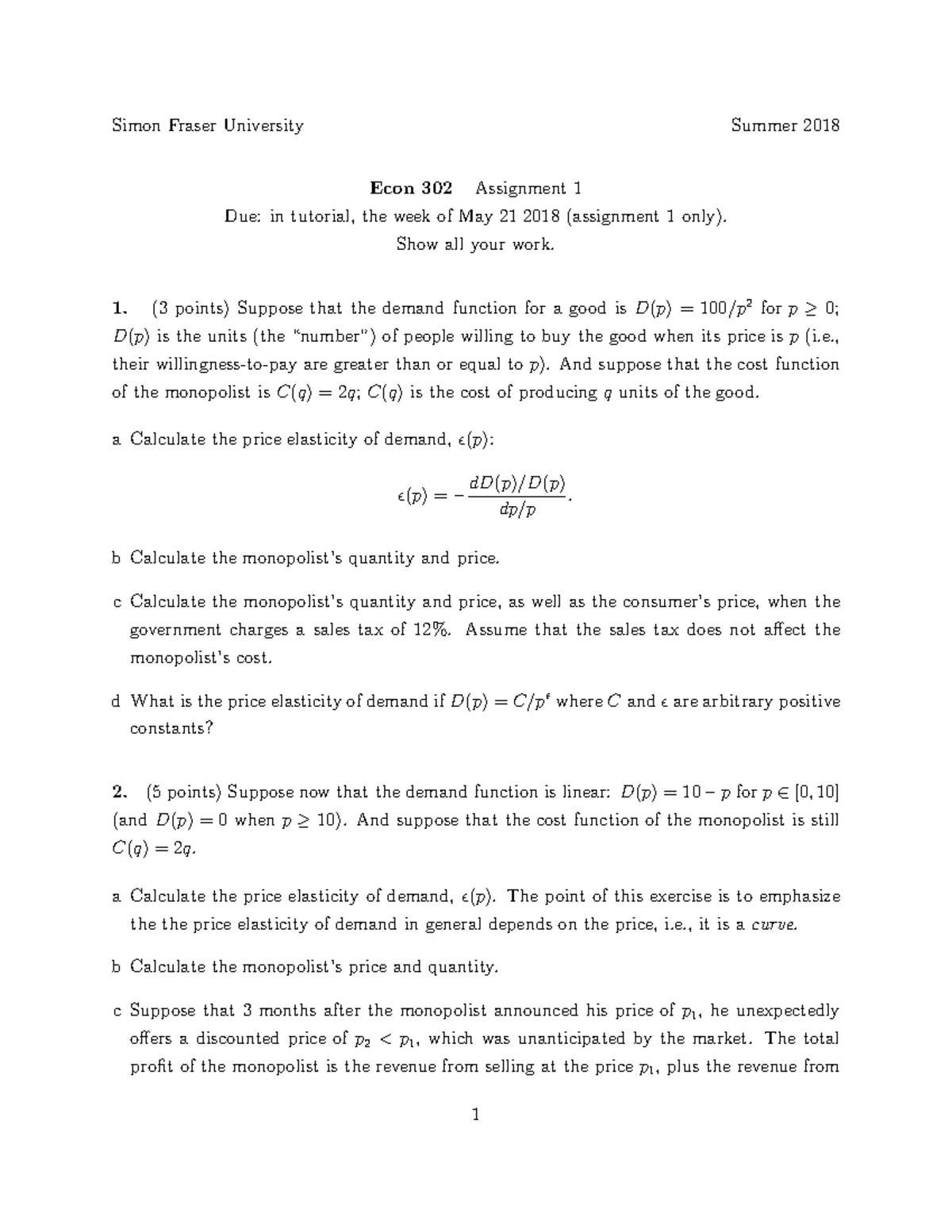 Econ302 assignment 1 - Simon Fraser University Summer 2018 Econ 302 ...