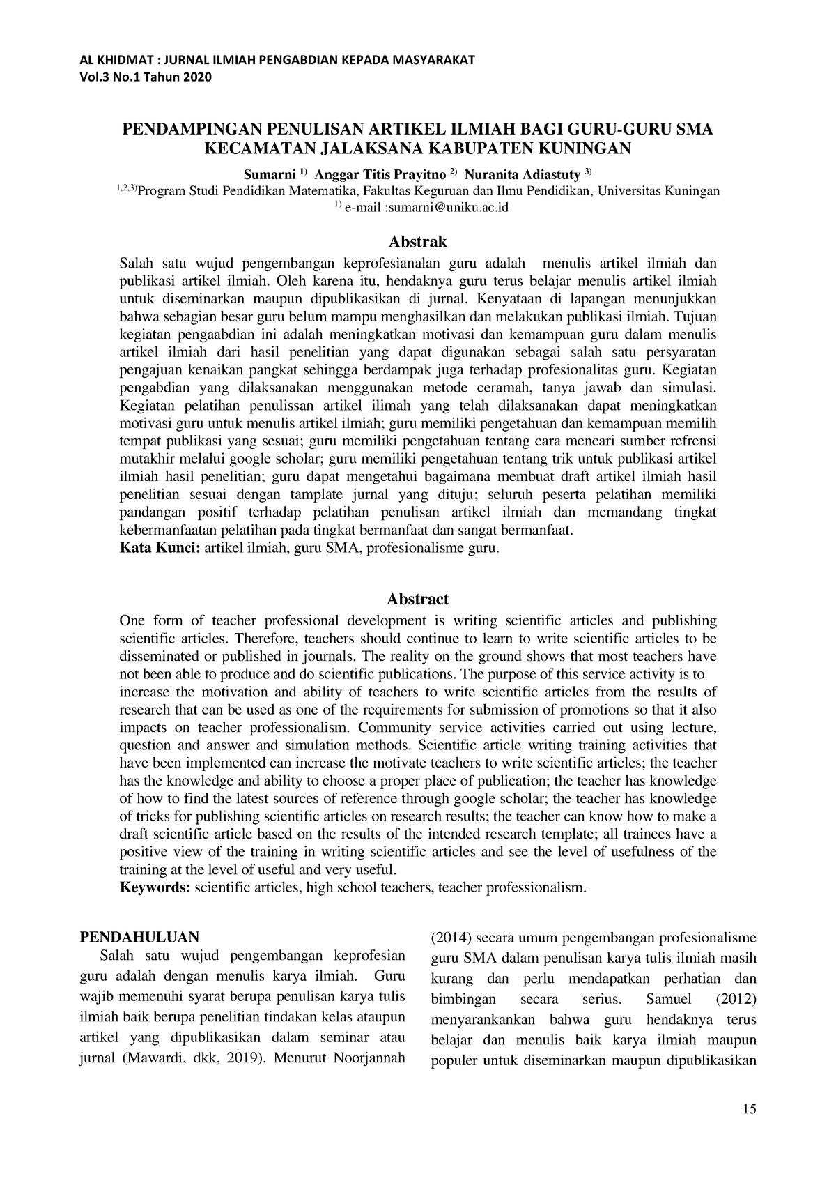 Pendampingan Penulisan Artikel Ilmiah Semester 4 Undana - AL KHIDMAT ...