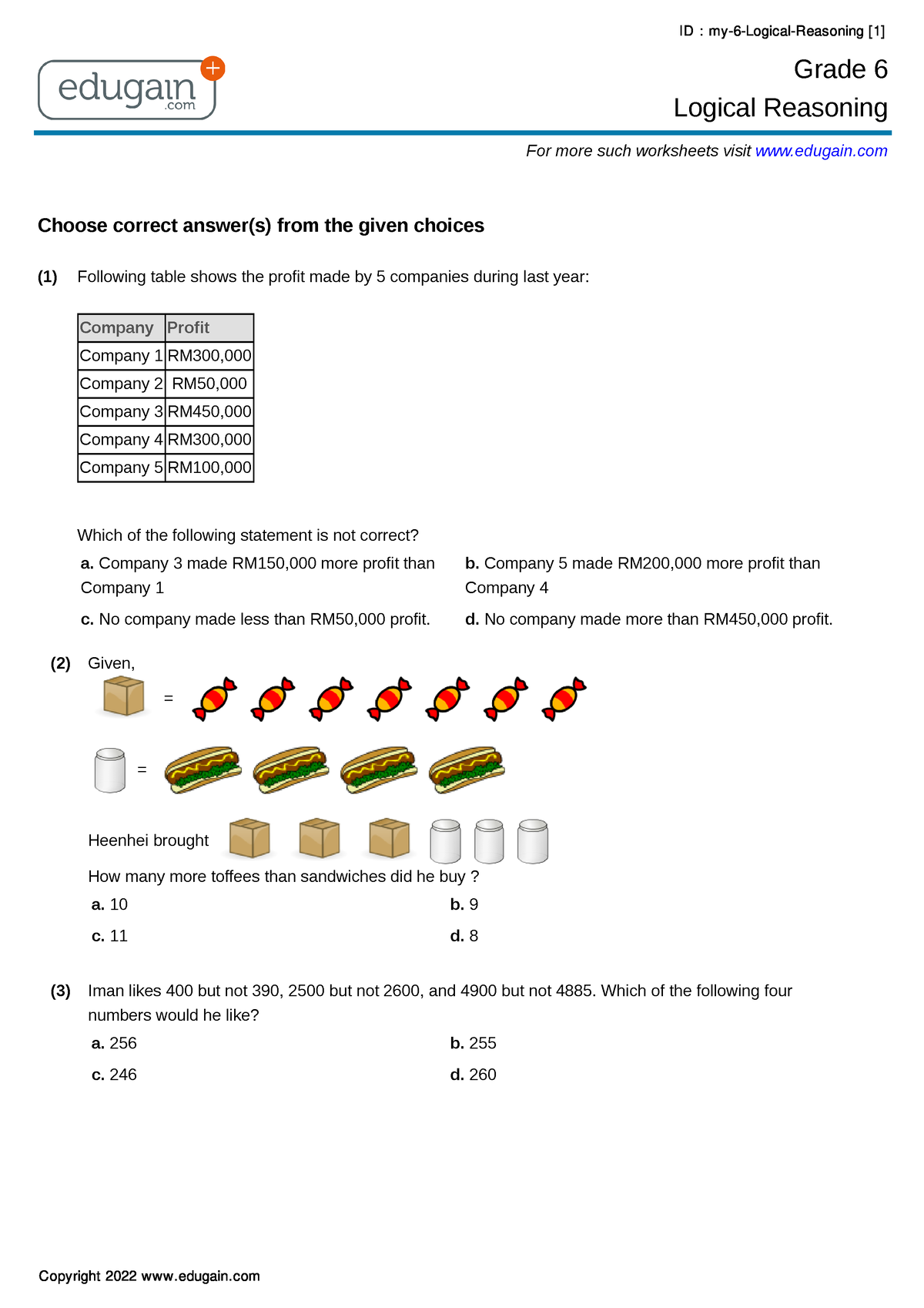 Grade 6 Logical Reasoning Question - ID : my-6-Logical-Reasoning [1 ...