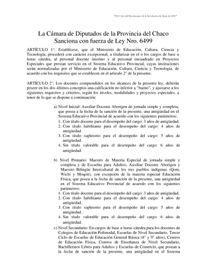 Ley 6499 La C mara de Diputados de la Provincia del Chaco