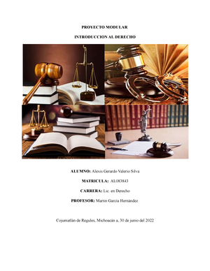 Proyecto Modular Derecho - PROYECTO MODULAR INTRODUCCION AL DERECHO ALUMNO:  Alexis Gerardo Valerio - Studocu