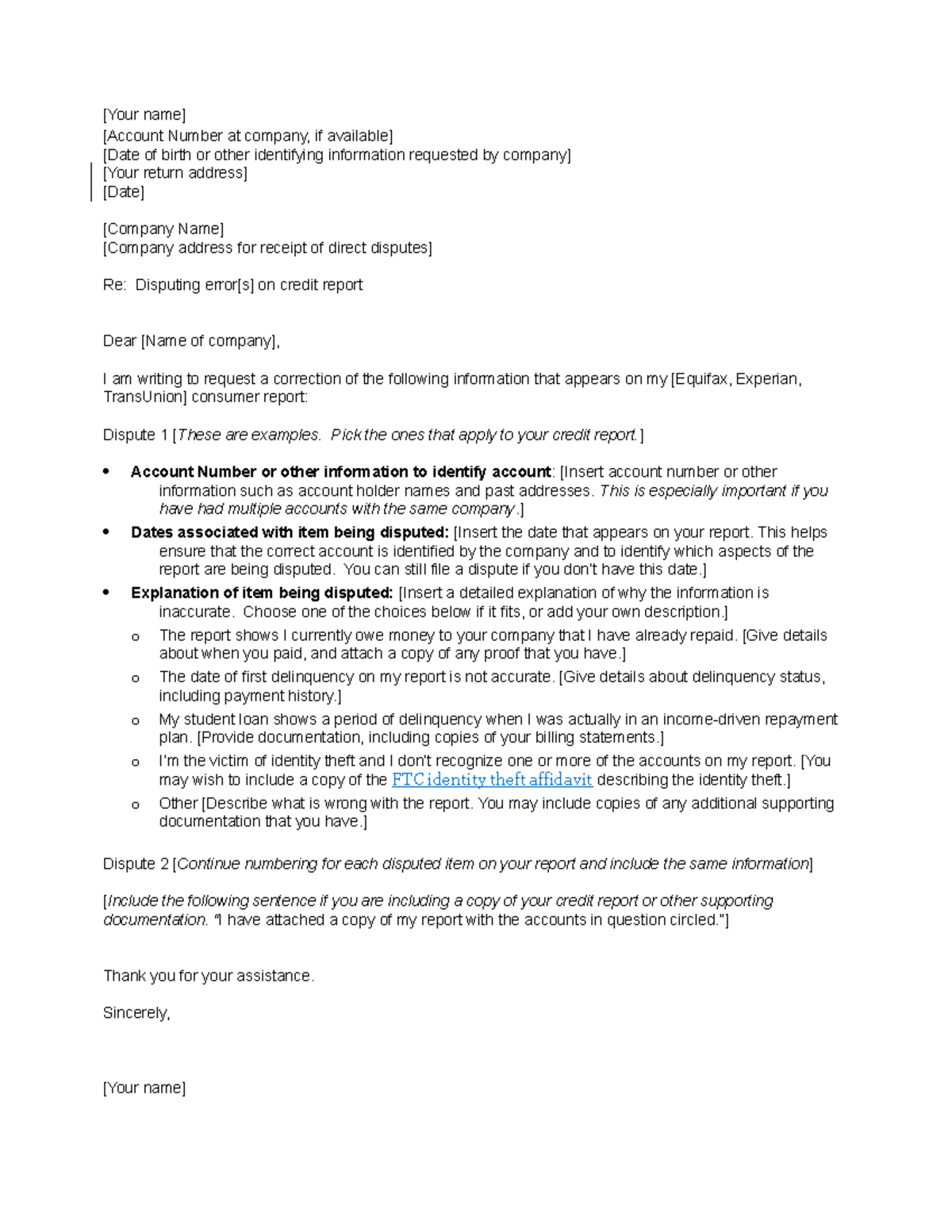 092016 Cfpb Furnisher Dispute Letter - [your Name] [account Number At 