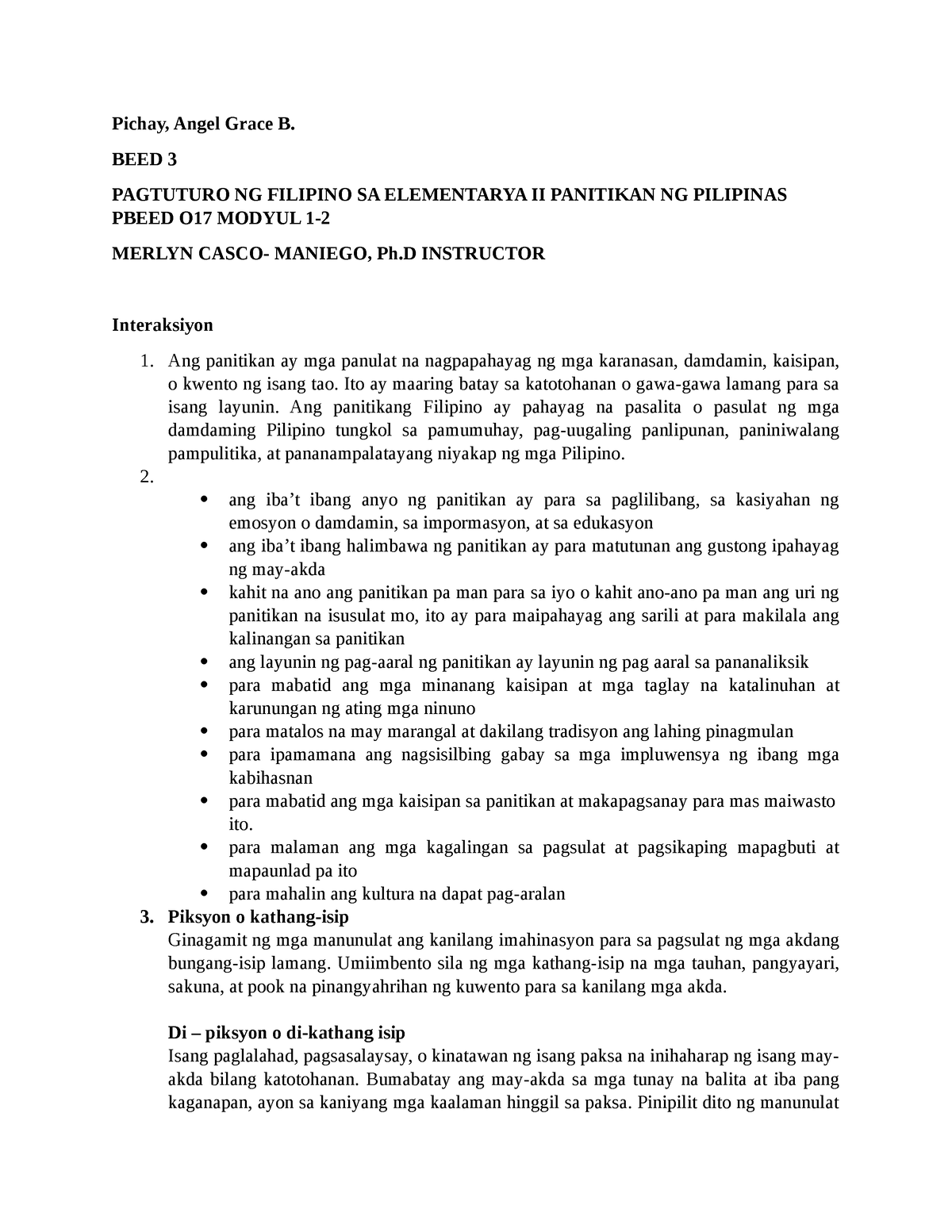 Module 1 2 Pagtuturo NG Filipino SA Elementarya II Panitikan NG ...