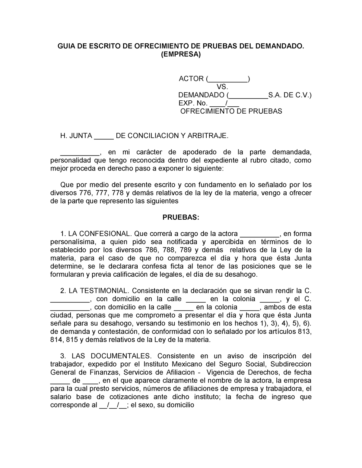 Guia de escrito de ofrecimiento de pruebas del demandado - GUIA DE ESCRITO  DE OFRECIMIENTO DE - Studocu