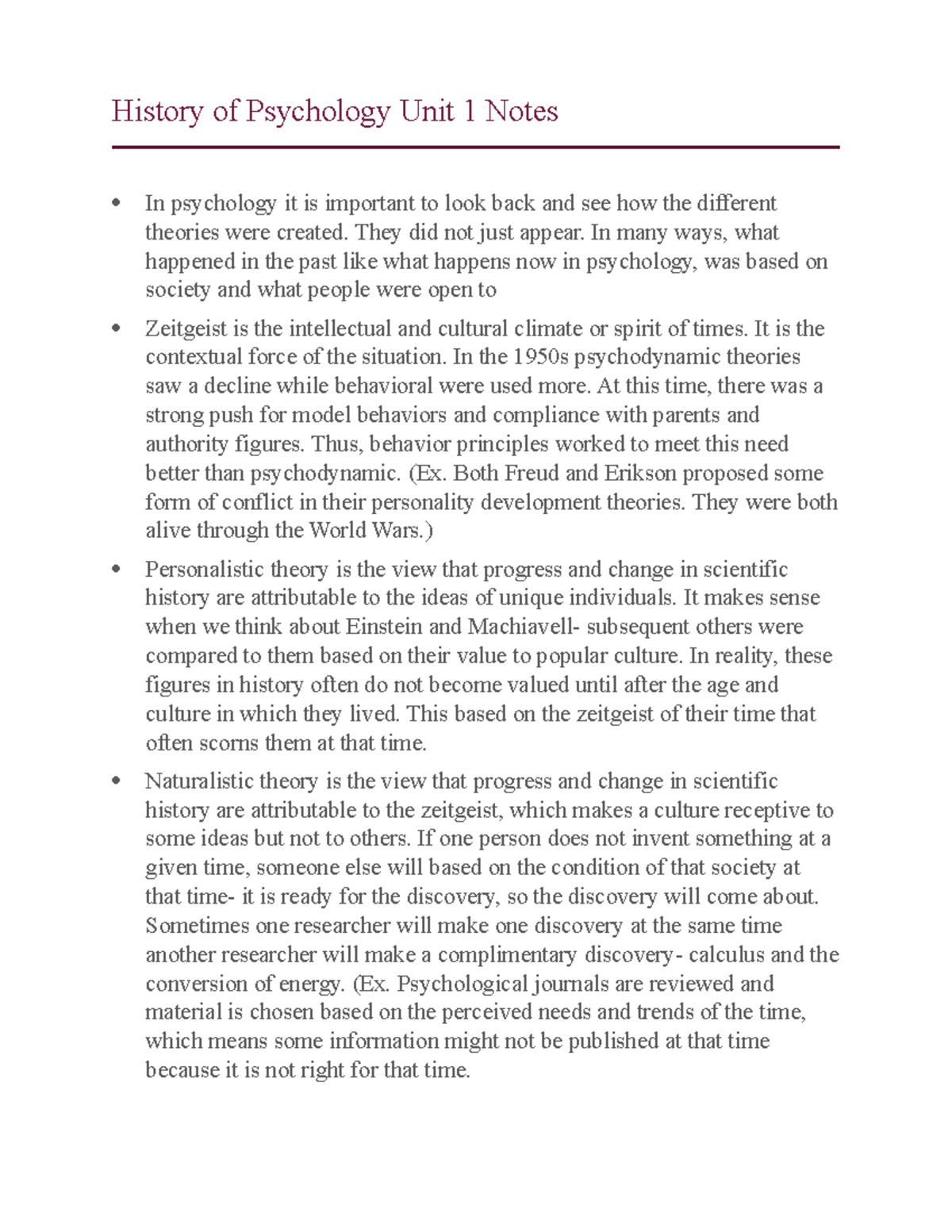 History of Psychology Unit 1 Notes - They did not just appear. In many ...