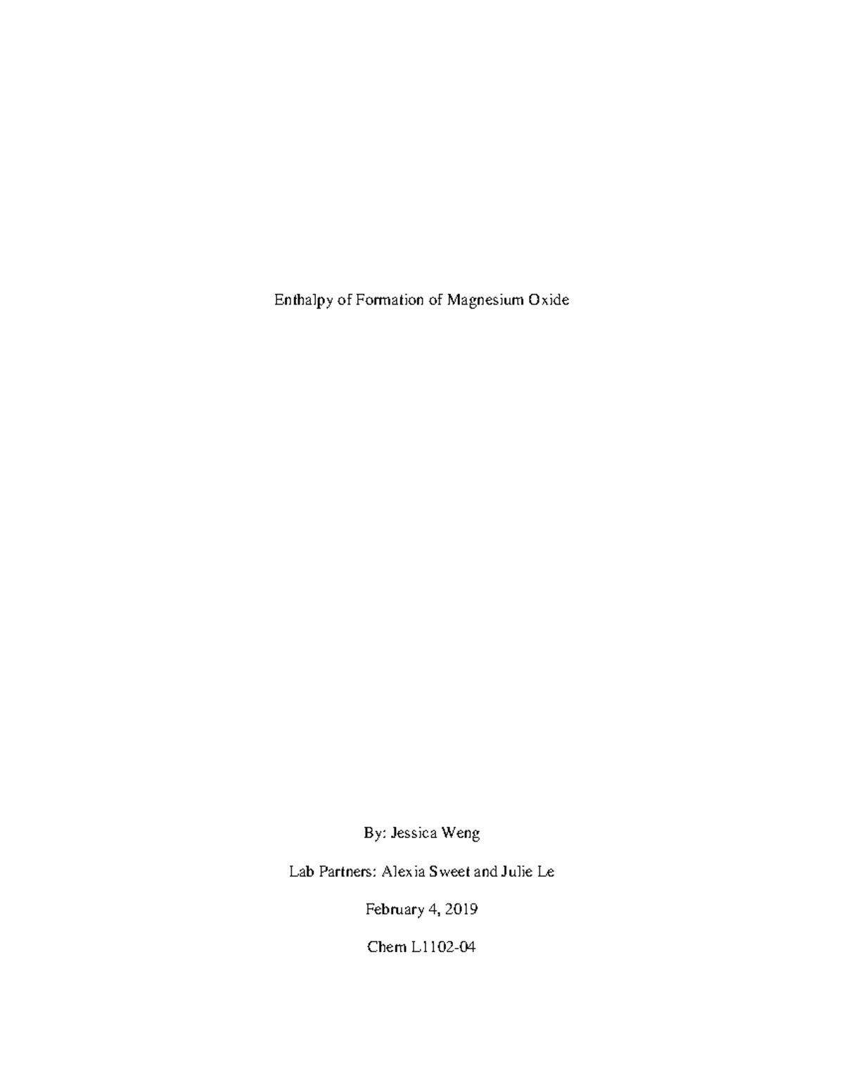 Enthalpy of Formation of Magnesium Oxide 2 copy Enthalpy of Formation