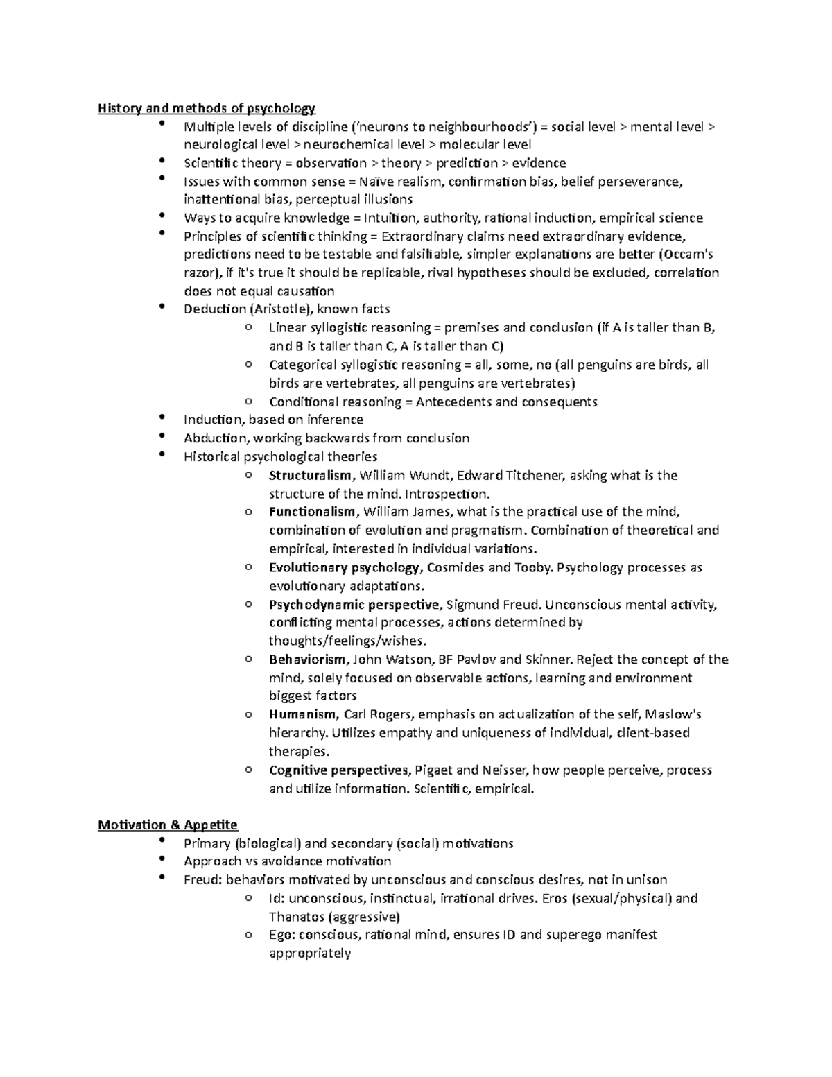 PSYU1101 Notes - Intro to psychology - History and methods of ...