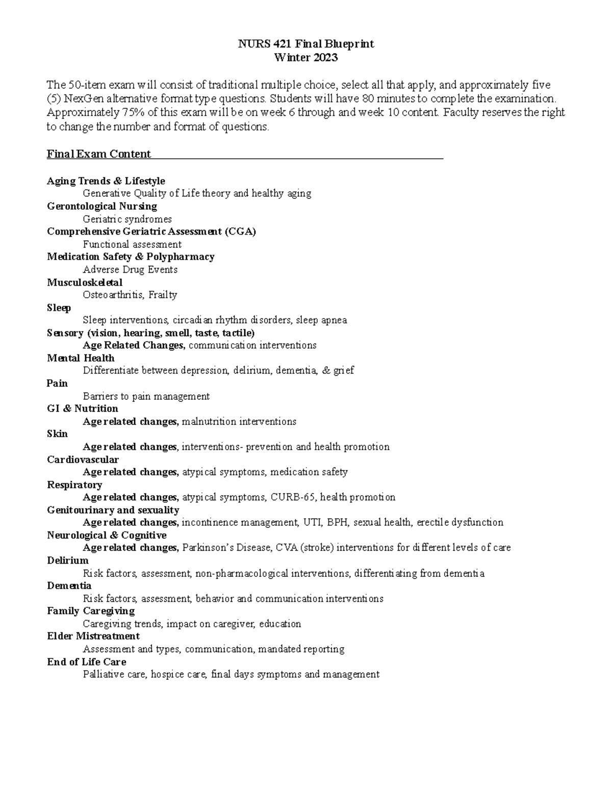 N421 Final Blueprint Winter 2023 - NURS 421 Final Blueprint Winter 2023 ...