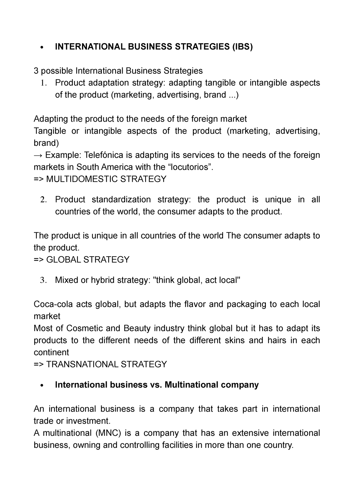 International strategies - • INTERNATIONAL BUSINESS STRATEGIES (IBS) 3 ...