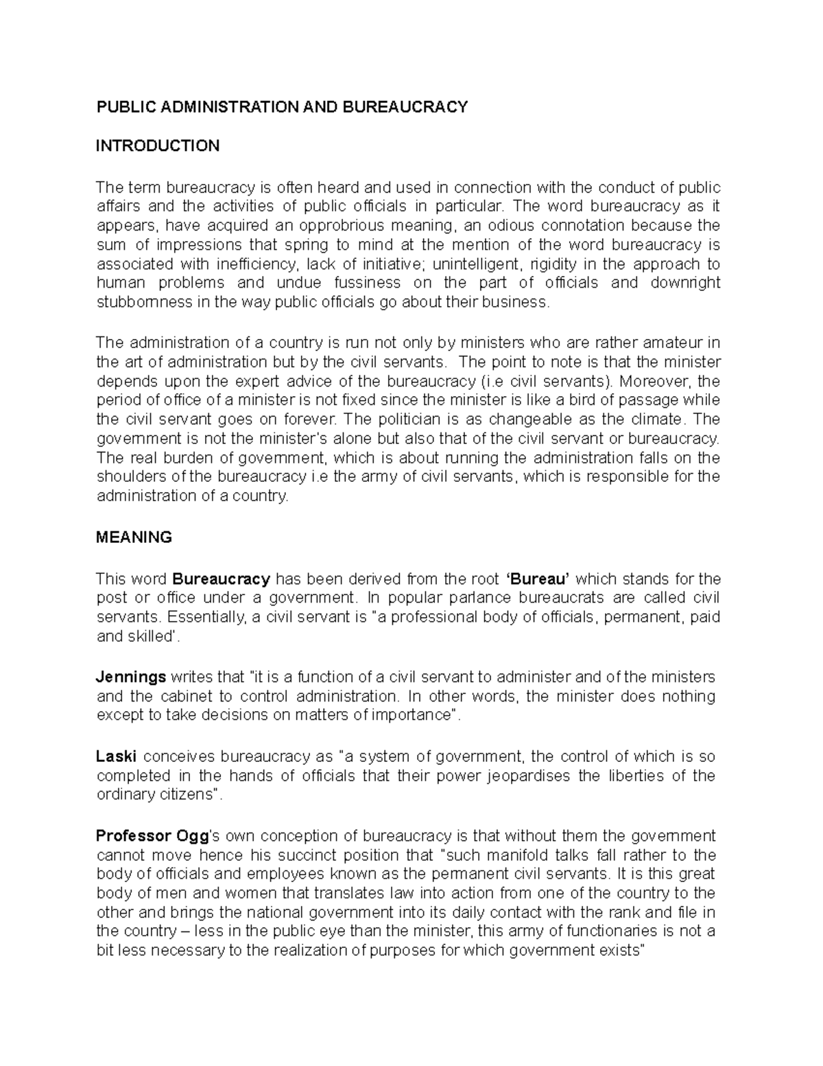 Public Administration AND Bureaucracy - PUBLIC ADMINISTRATION AND ...