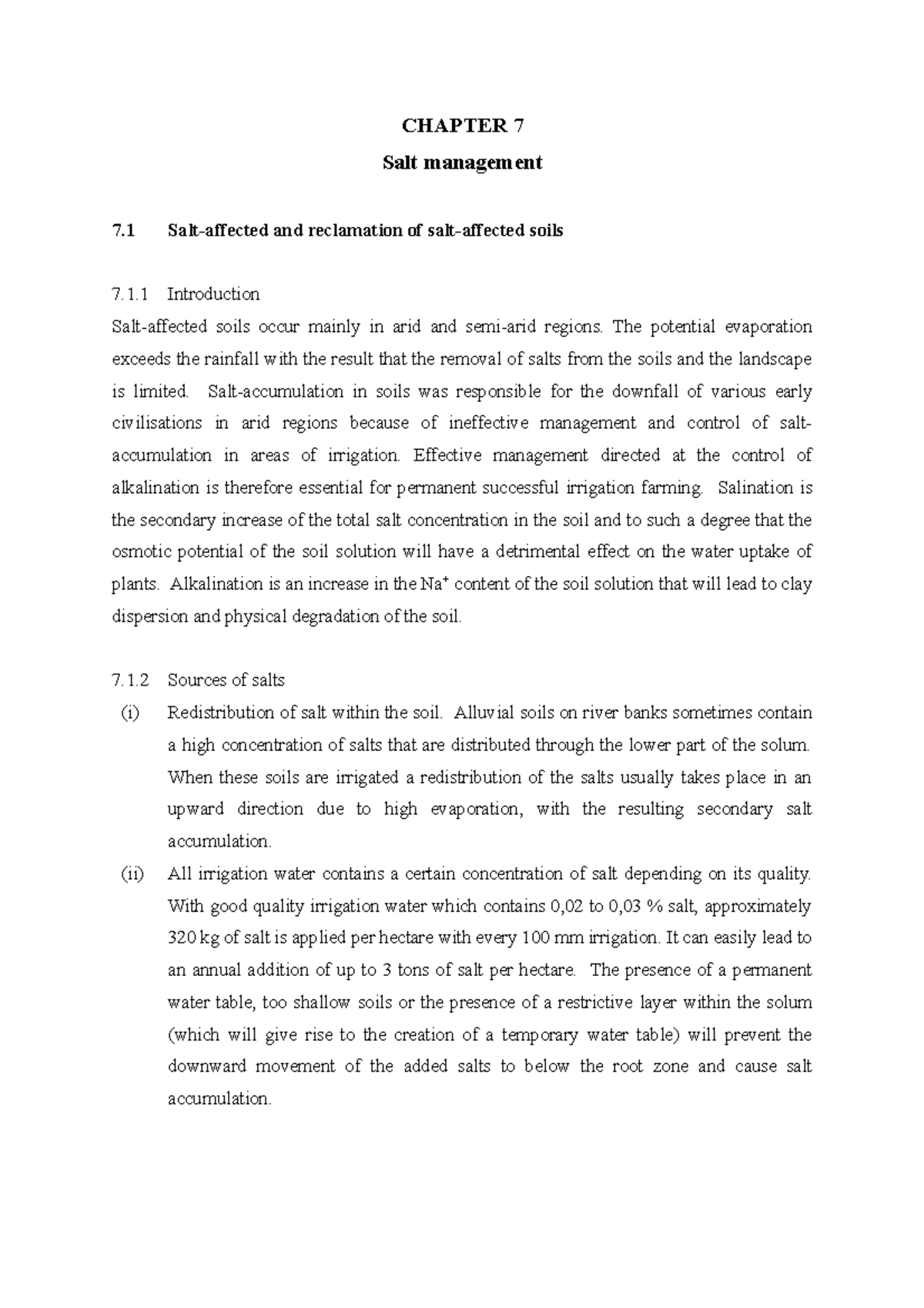 Chapter 7 Salt management CHAPTER 7 Salt management 7 Saltaffected