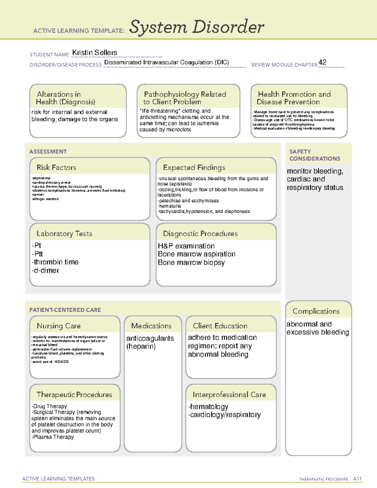 DIC System Disorder Sheet - ACTIVE LEARNING TEMPLATES THERAPEUTIC ...