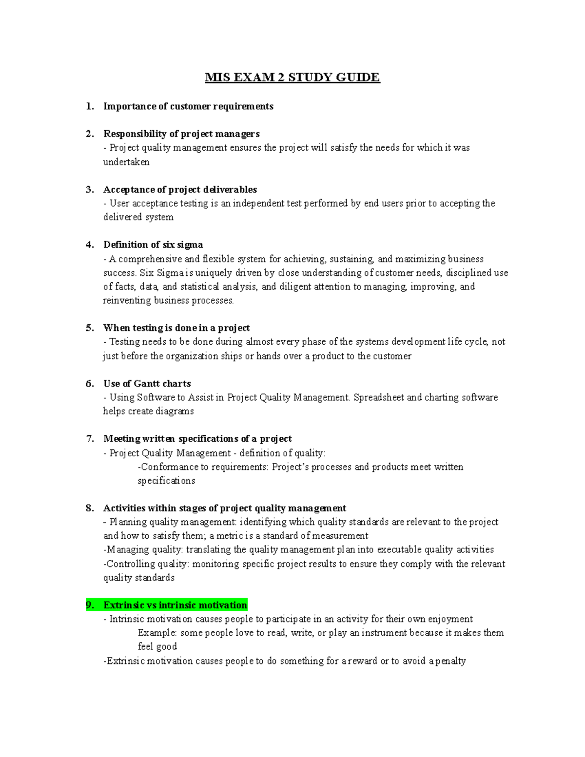 MIS EXAM 2 Study Guide - MIS EXAM 2 STUDY GUIDE Importance of customer ...