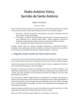 Padre António Vieira - Fichas de gramática , de educação literária e  apontamentos - Ficha - Studocu