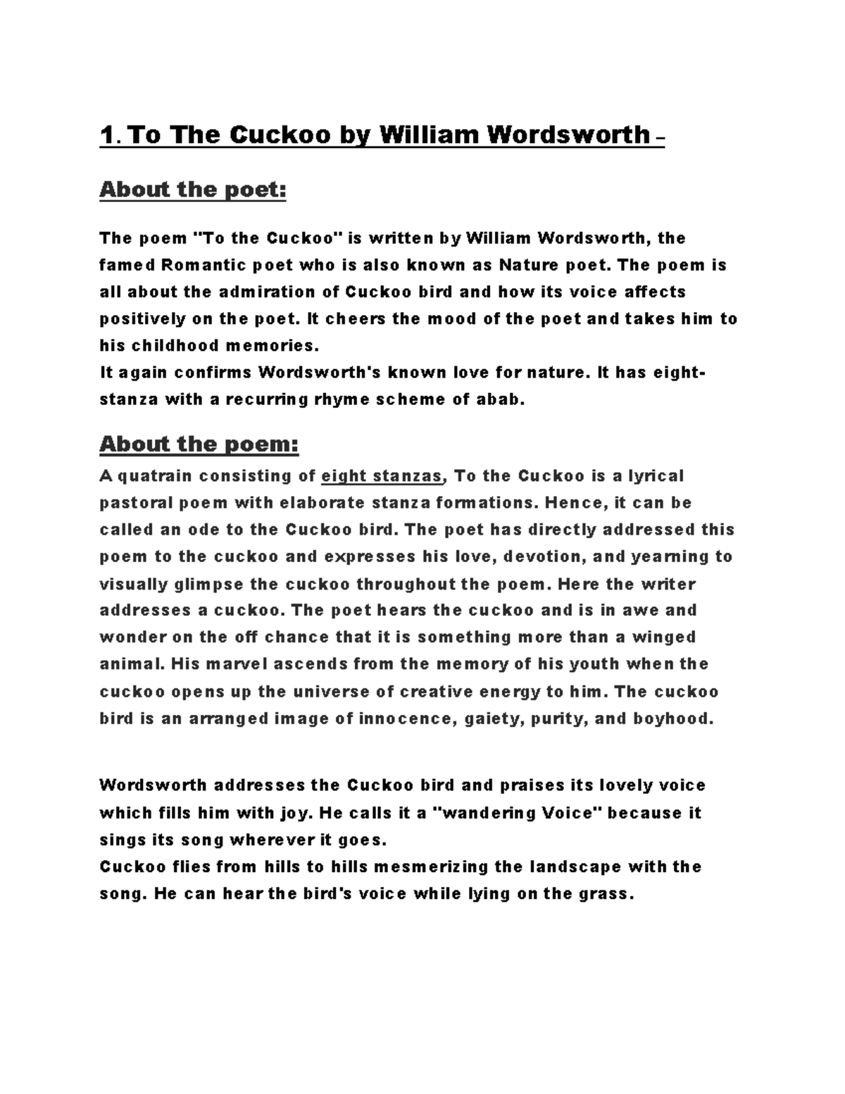 summary-of-poem-to-the-cuckoo-by-william-wordsworth-youtube