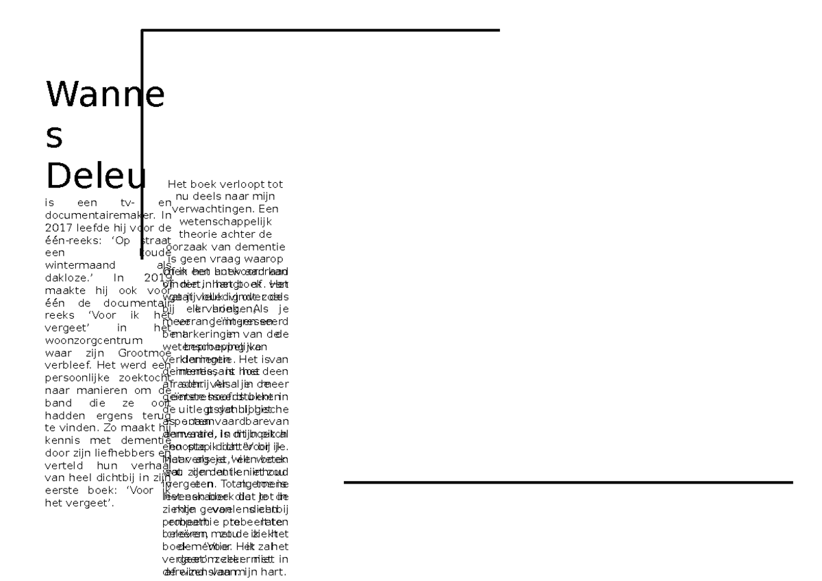 Wannes Deleu - opdracht, ervaring met boek - o Wanne s Deleu is een tv