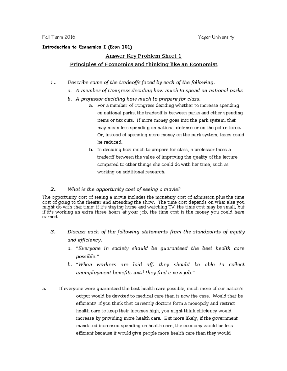 Answer-key ps1 - answer key - Fall Term 2016 Yaşar University ...