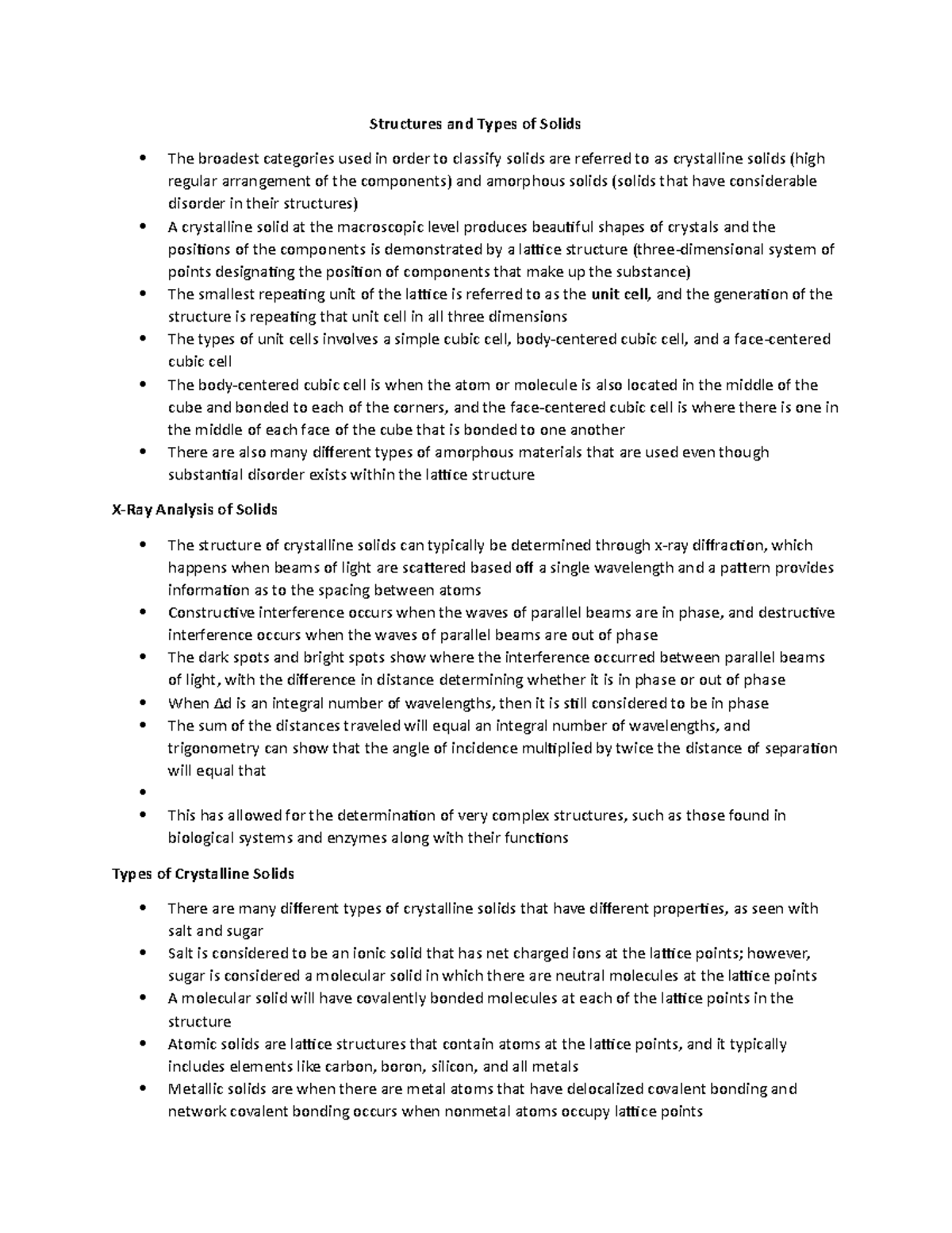 Solid State Chemistry - Notes BVT1 - Structures and Types of Solids The ...