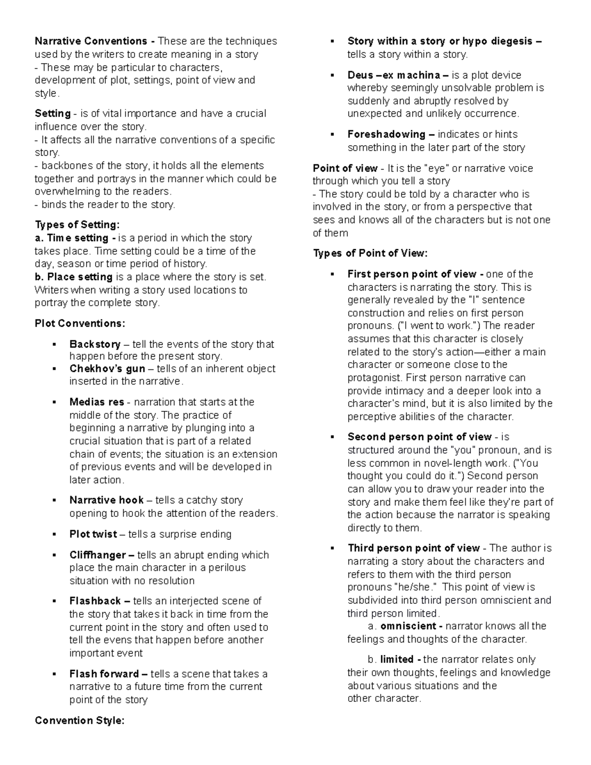 Asean - reviewer - Narrative Conventions - These are the techniques ...