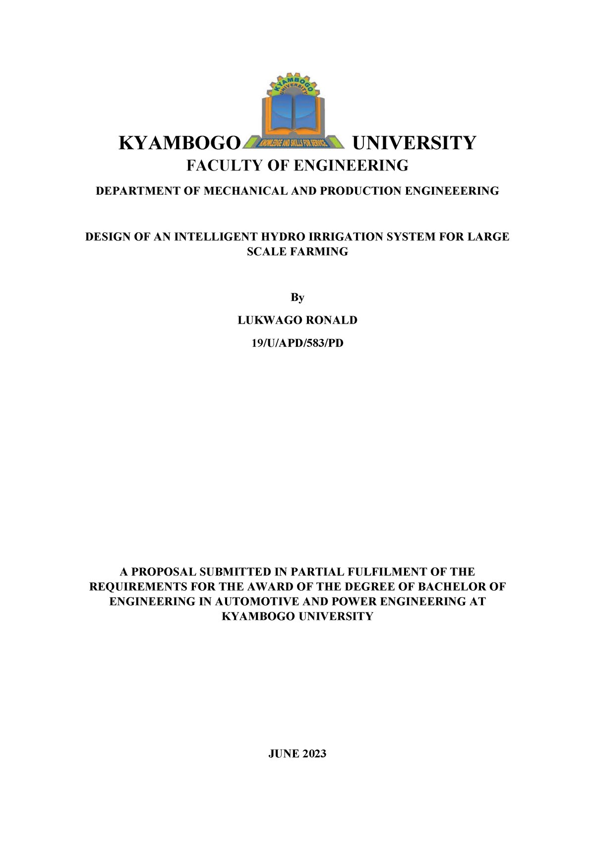 Proposal (Auto Recovered) - KYAMBOGO UNIVERSITY FACULTY OF ENGINEERING ...