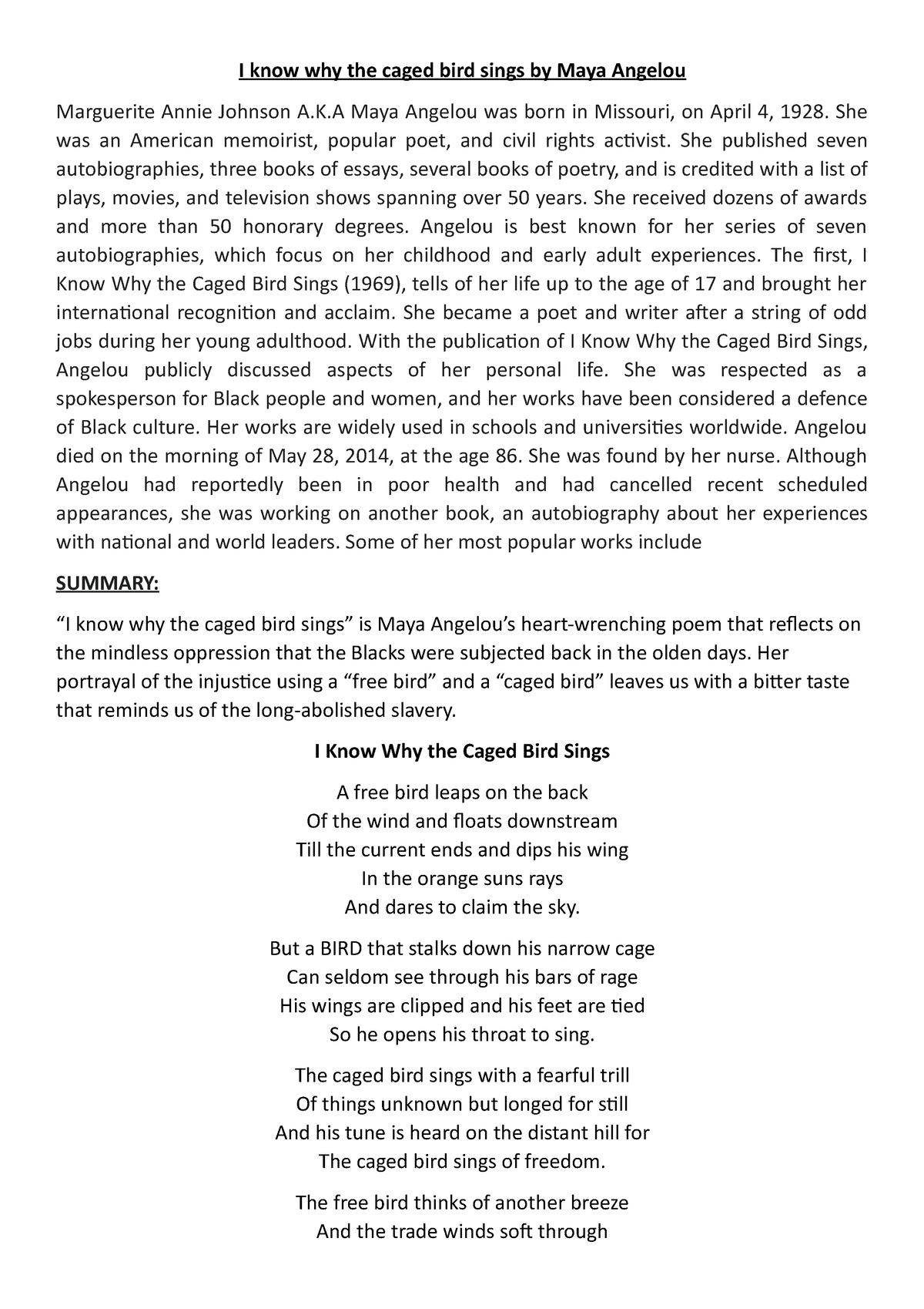 essay about i know why the caged bird sings