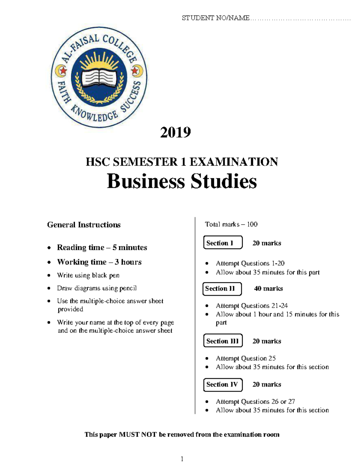 2019 BS - AFC - Trial Paper - 2019 HSC SEMESTER 1 EXAMINATION Business ...