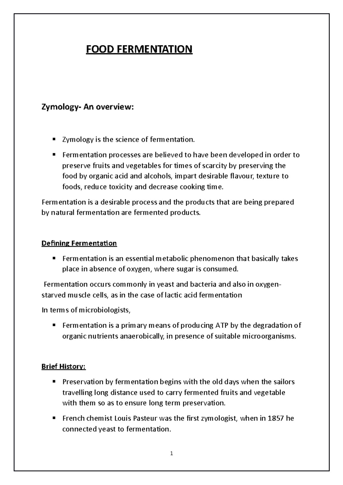 FOOD Fermentation Lecture notes 56 FOOD FERMENTATION Zymology An