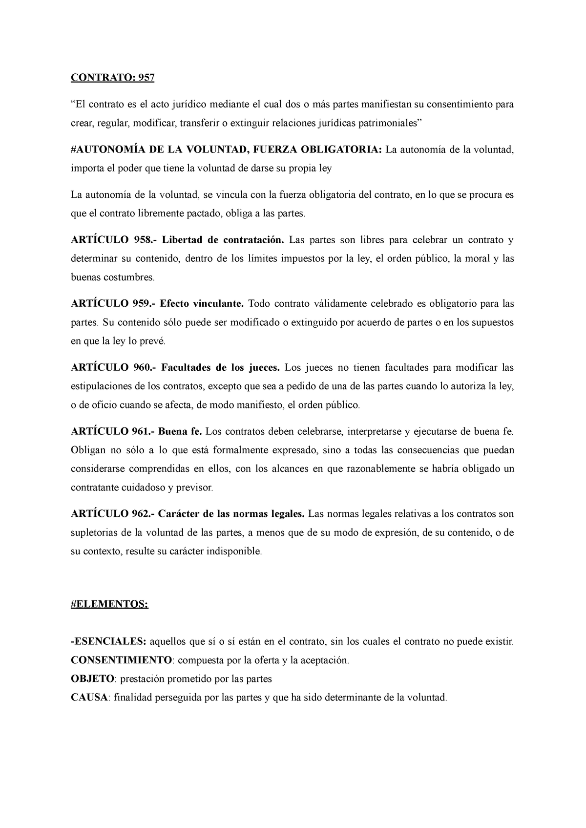 Resumen Civil Contrato 957 “el Contrato Es El Acto Jurídico Mediante El Cual Dos O Más Partes 9654