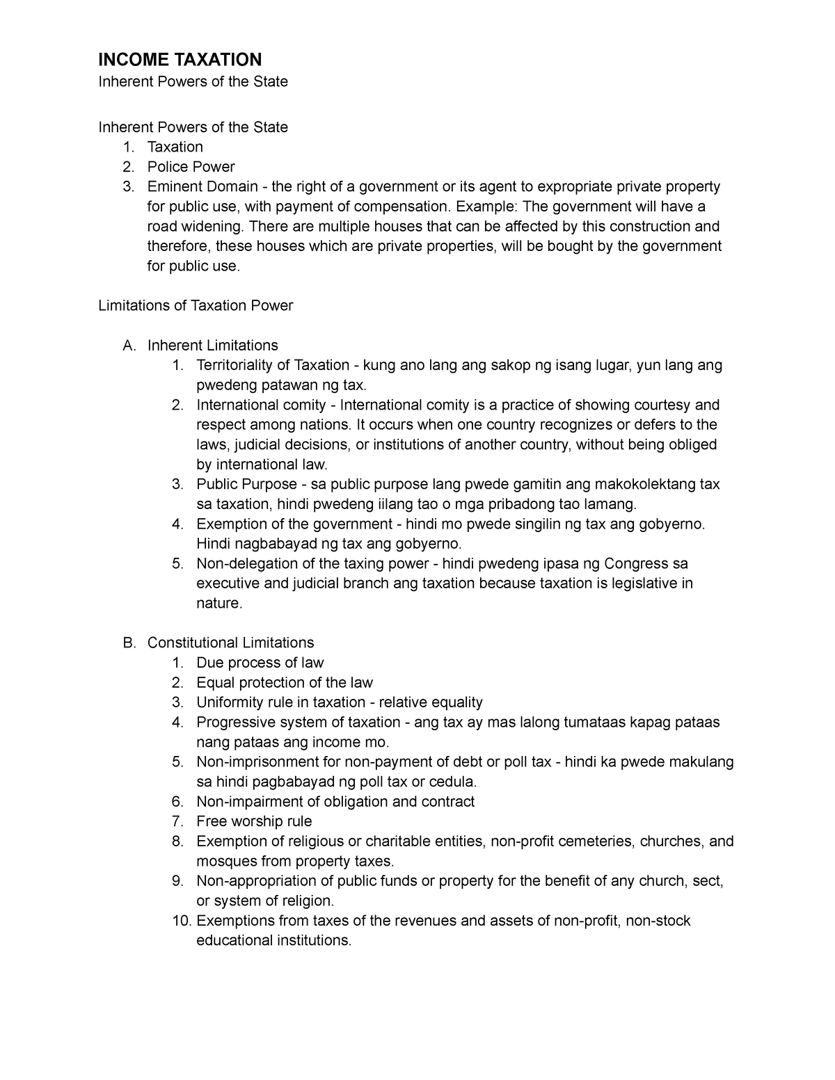 Principles of Taxation 3 - INCOME TAXATION Inherent Powers of the State ...