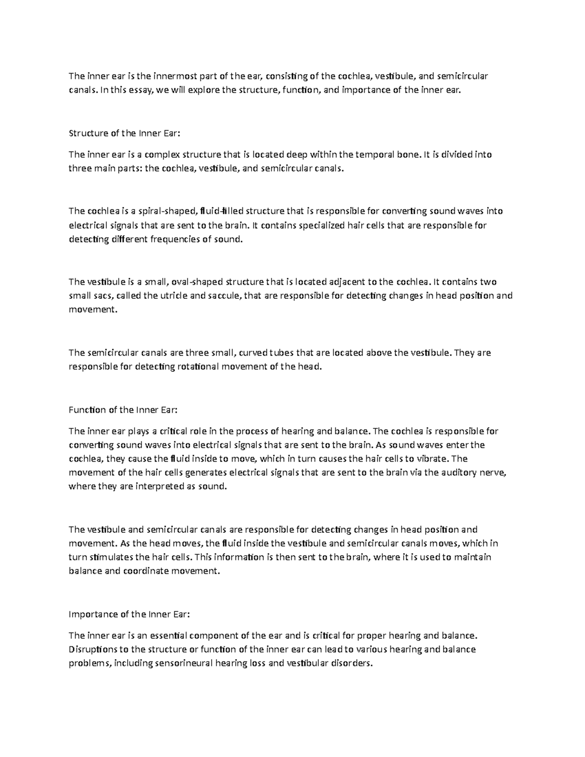 Inner ear notes - The inner ear is the innermost part of the ear ...