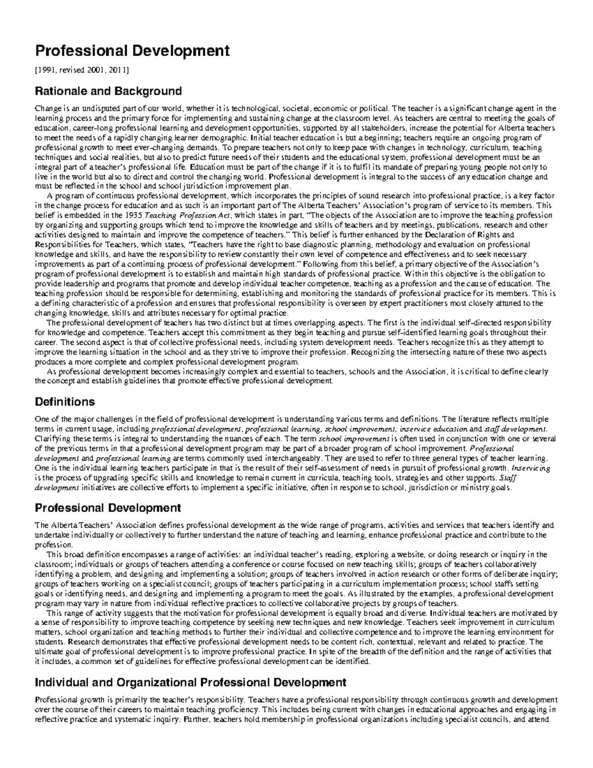 Professional Development Professional Development [1991, revised 2001