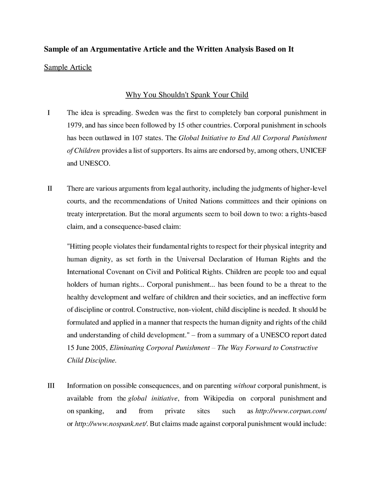 Sample Written Article Analysis Sample Of An Argumentative Article 